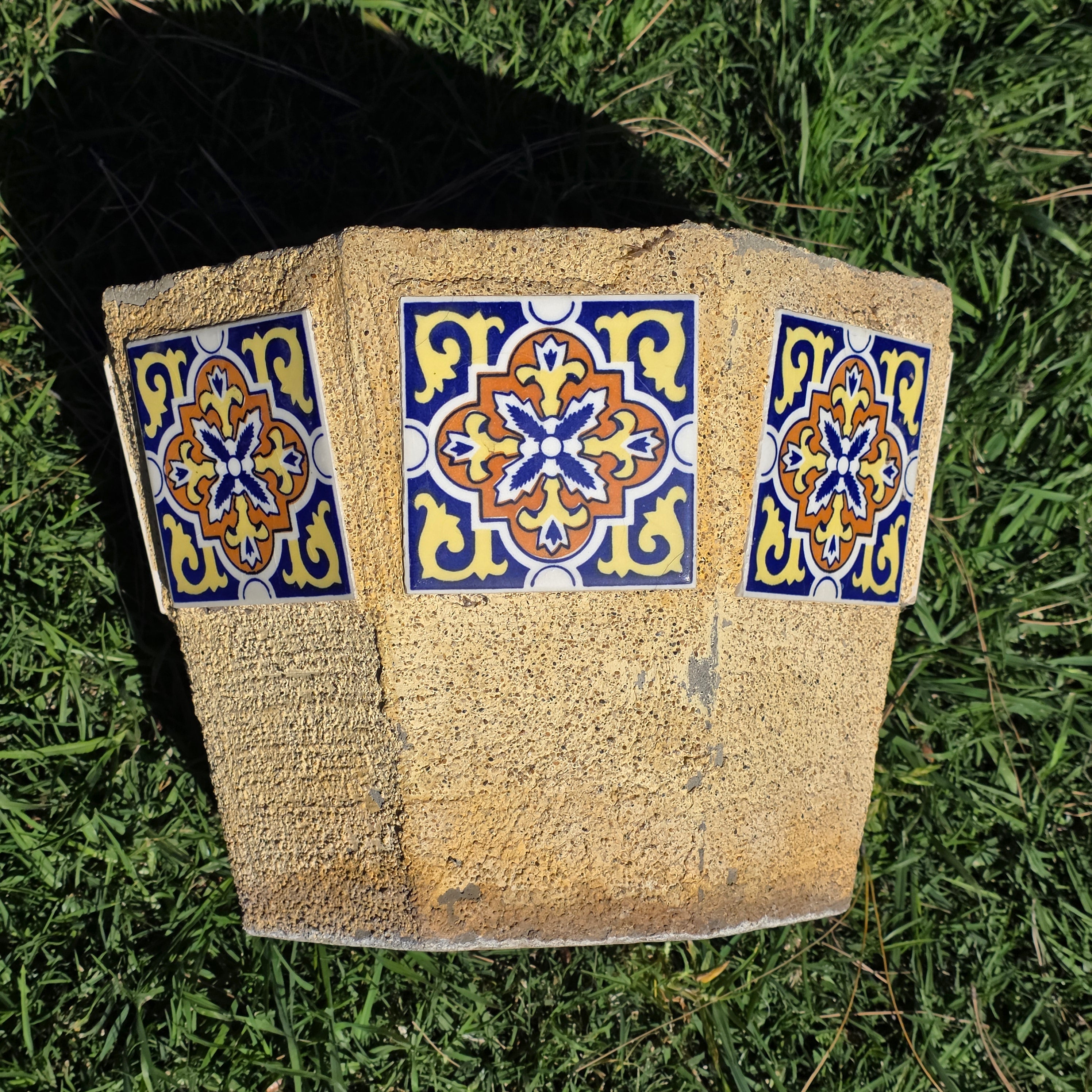 8 Talavera Style Tiles Concrete Planter Octagon Pot Spanish Revival 14" 40lb