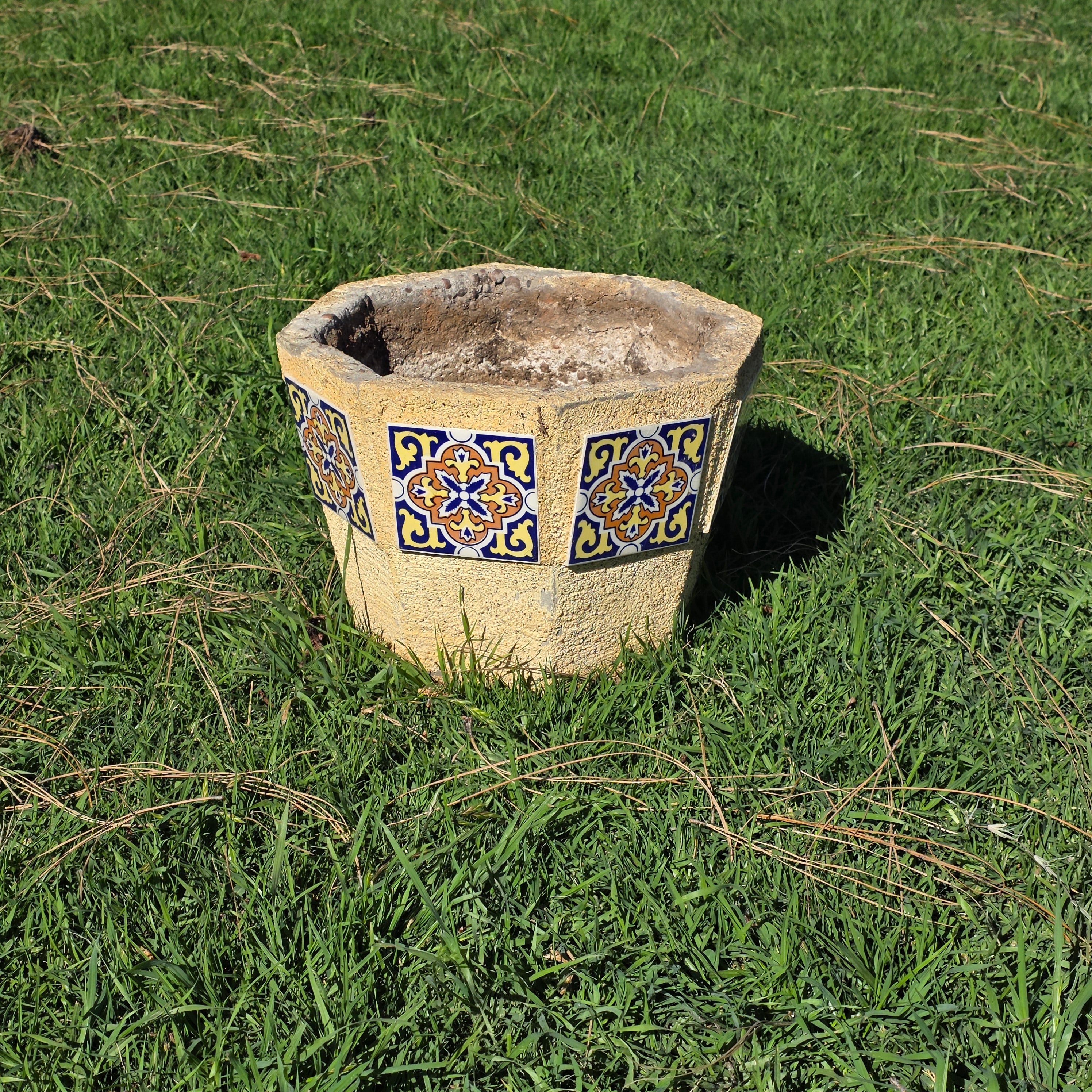 8 Talavera Style Tiles Concrete Planter Octagon Pot Spanish Revival 14" 40lb