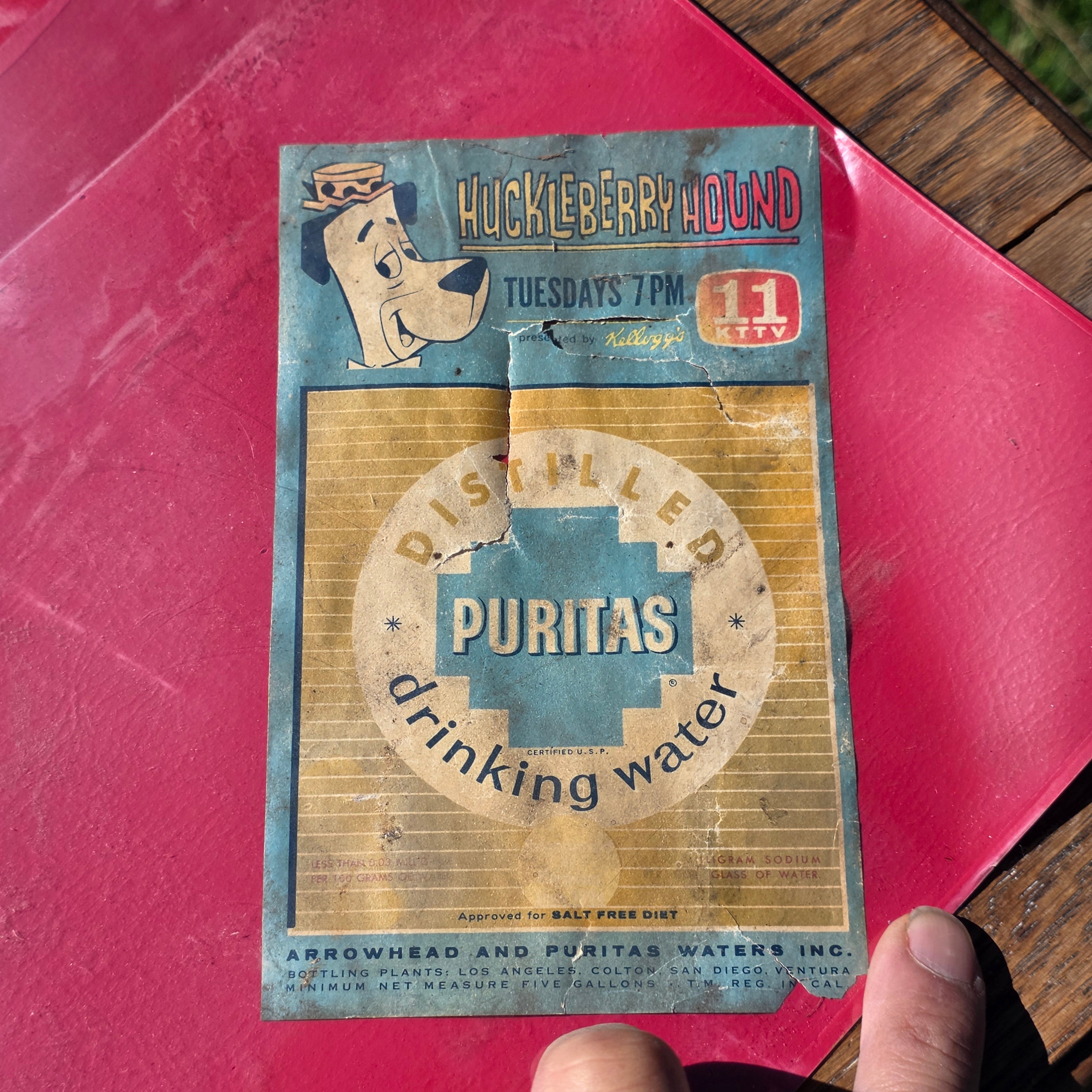 Vintage Puritas Water Wood Crate Huckleberry Hound Kellogg's Ad 1950s CA KTTV 11