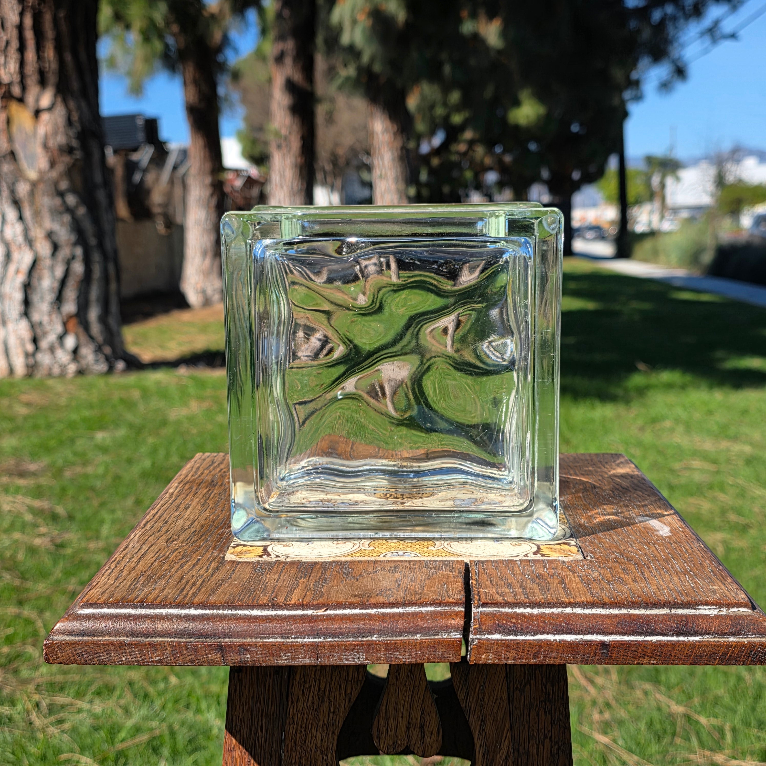 Vintage Glass Block Planter Vase Terrarium Mid Century Modern MCM Industrial 6"