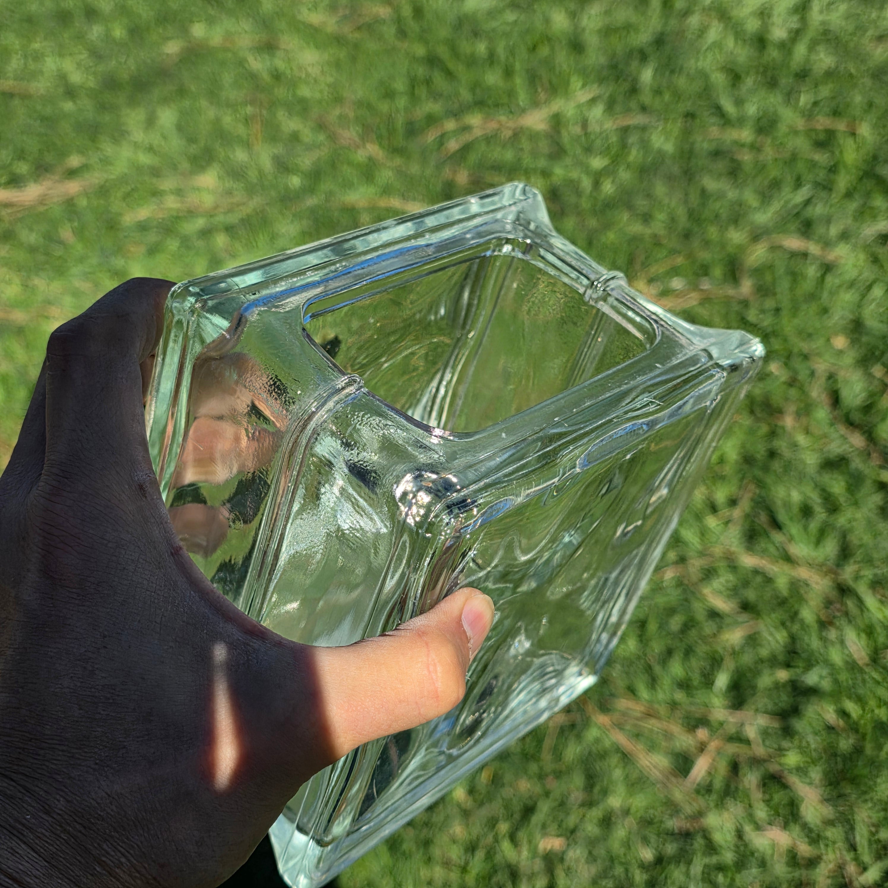 Vintage Glass Block Planter Vase Terrarium Mid Century Modern MCM Industrial 6"