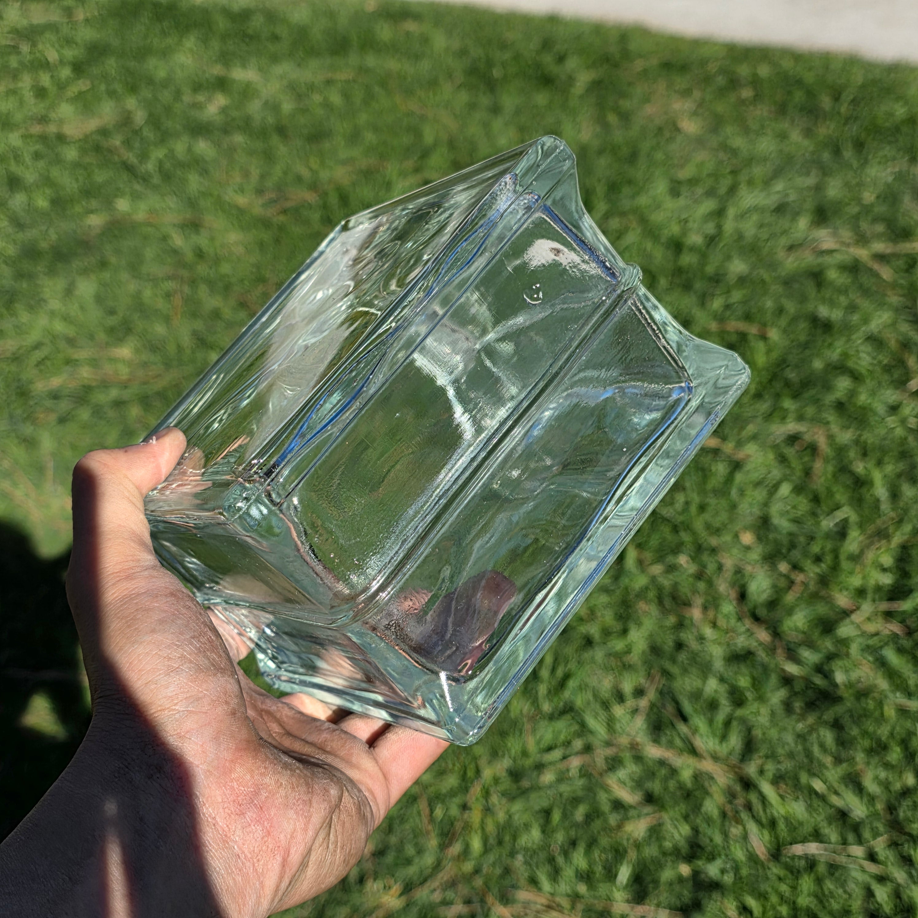 Vintage Glass Block Planter Vase Terrarium Mid Century Modern MCM Industrial 6"