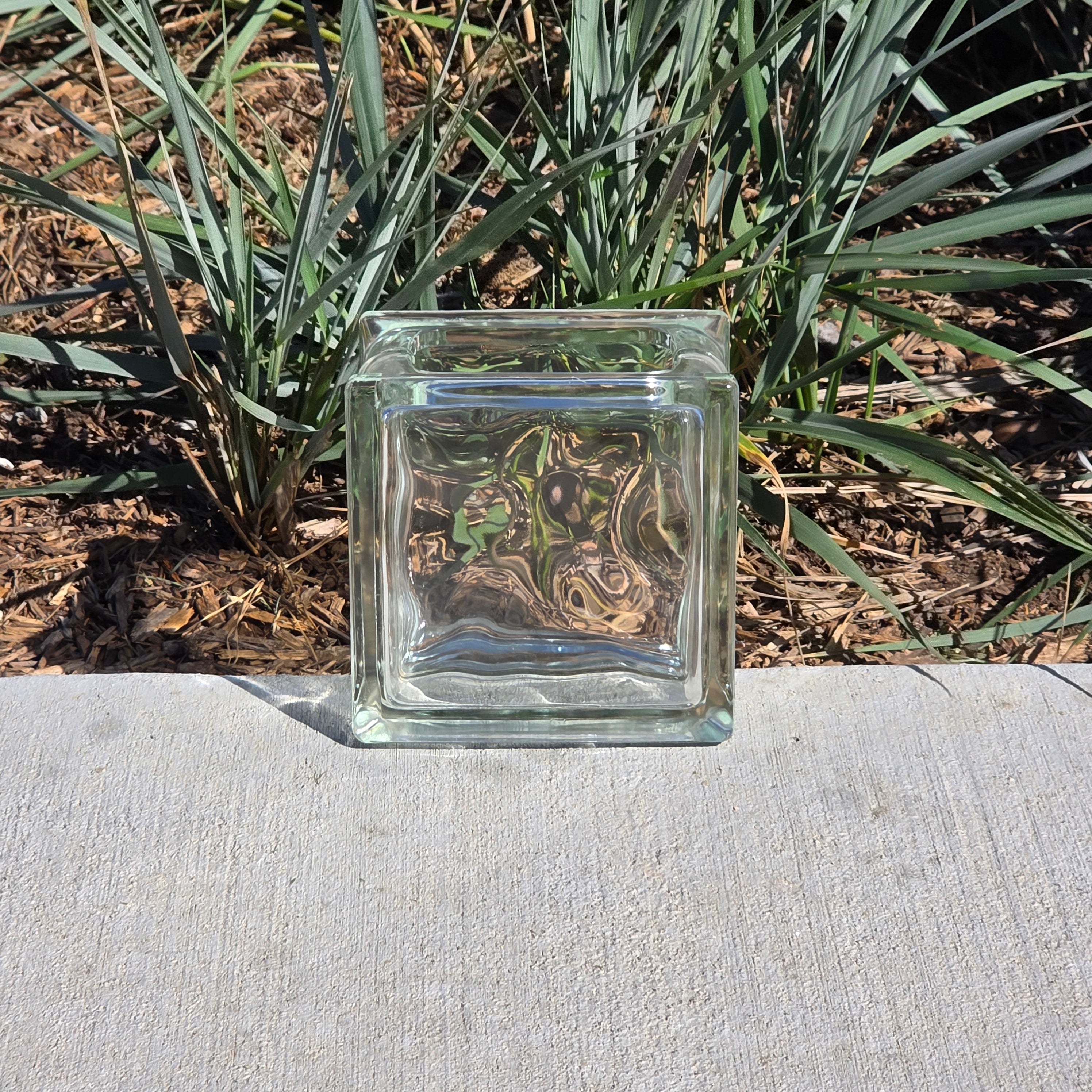 Vintage Glass Block Planter Vase Terrarium Mid Century Modern MCM Industrial 6"