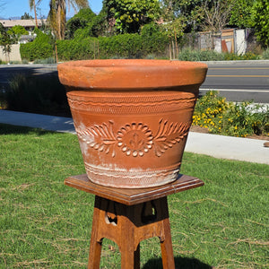 Vintage Mexican Terracotta Planter Large 15" Boho Sun Flower Relief Garden Pot