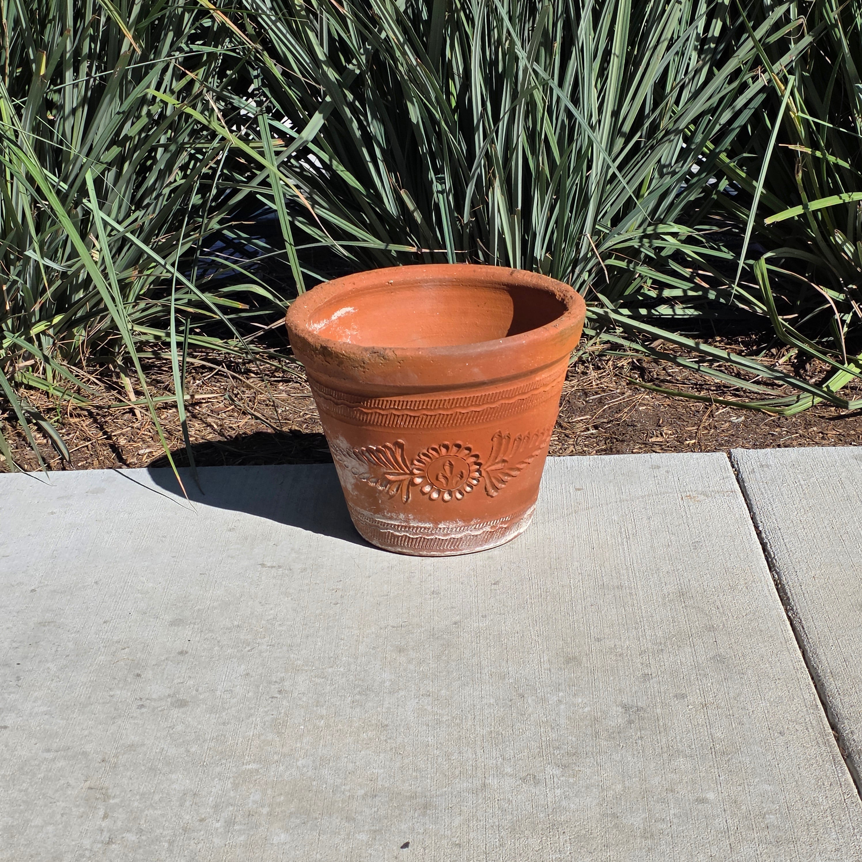 Vintage Mexican Terracotta Planter Large 15" Boho Sun Flower Relief Garden Pot