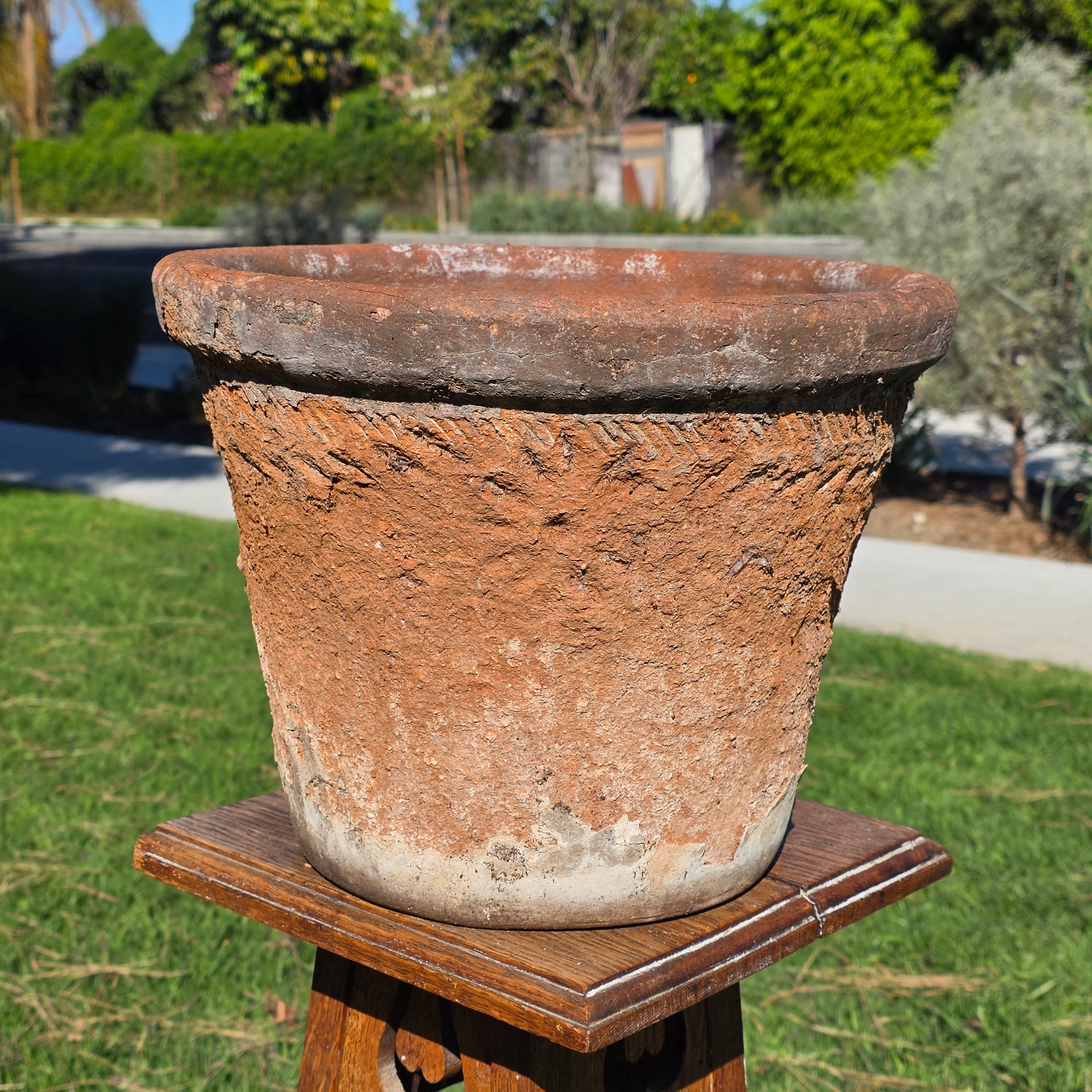Vintage Mexican Terracotta Planter Large 13" Heavy Rustic Weathered Clay Pot