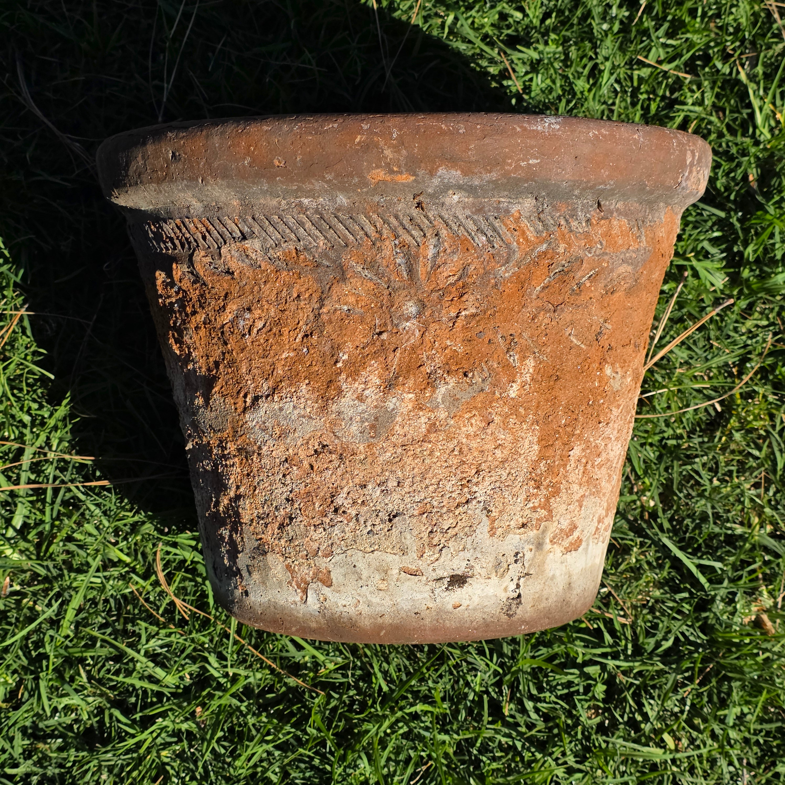 Vintage Mexican Terracotta Planter Large 13" Heavy Rustic Weathered Clay Pot
