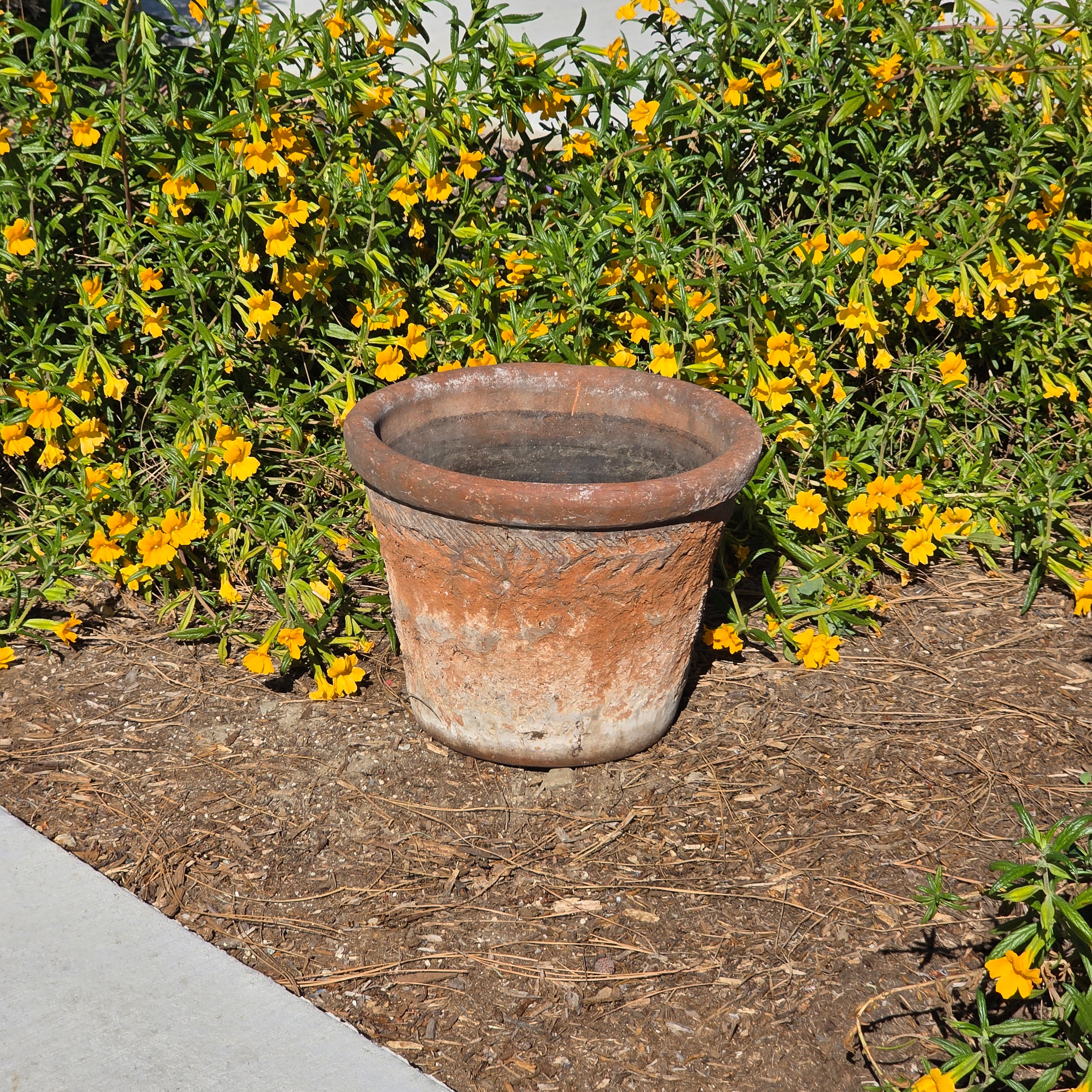 Vintage Mexican Terracotta Planter Large 13" Heavy Rustic Weathered Clay Pot