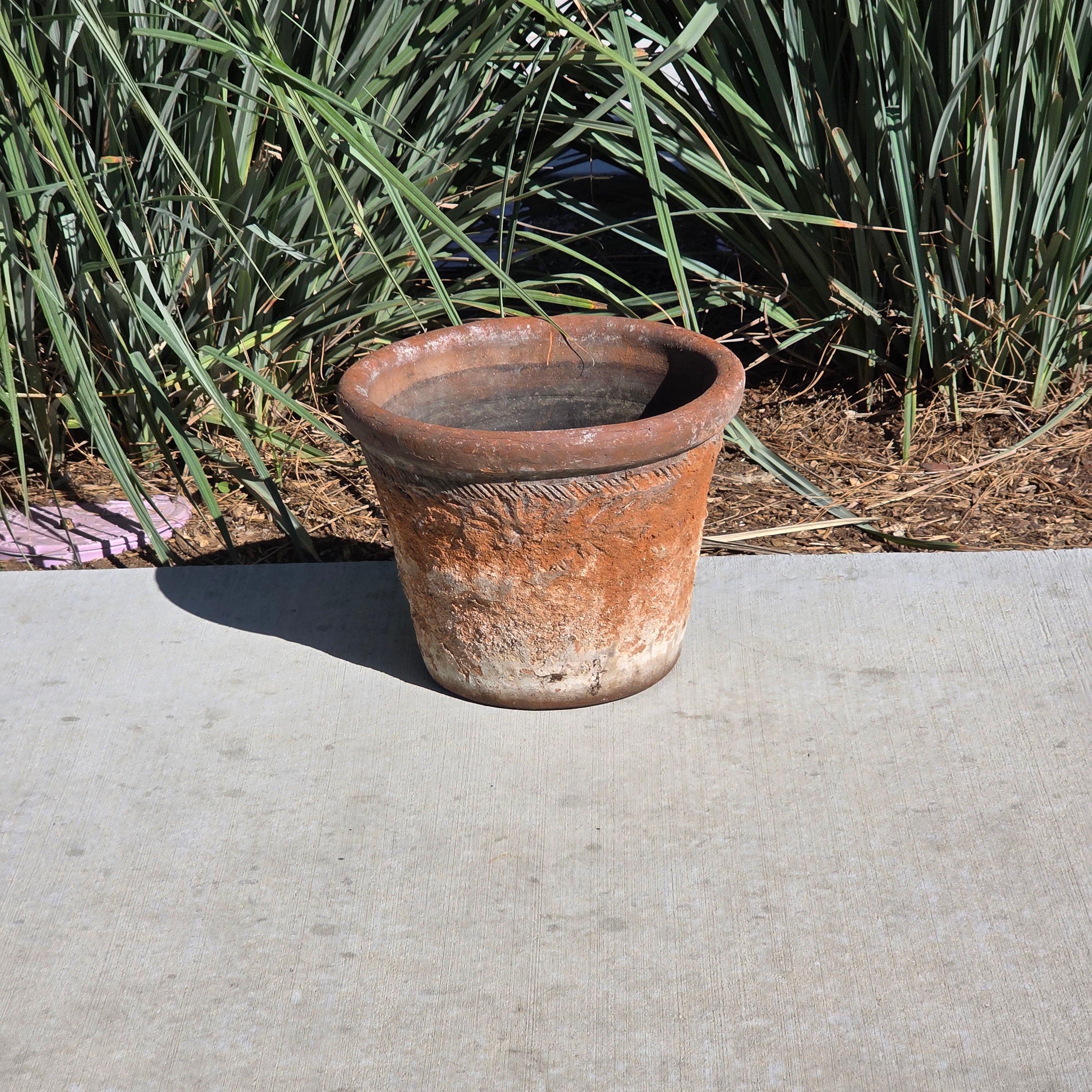 Vintage Mexican Terracotta Planter Large 13" Heavy Rustic Weathered Clay Pot