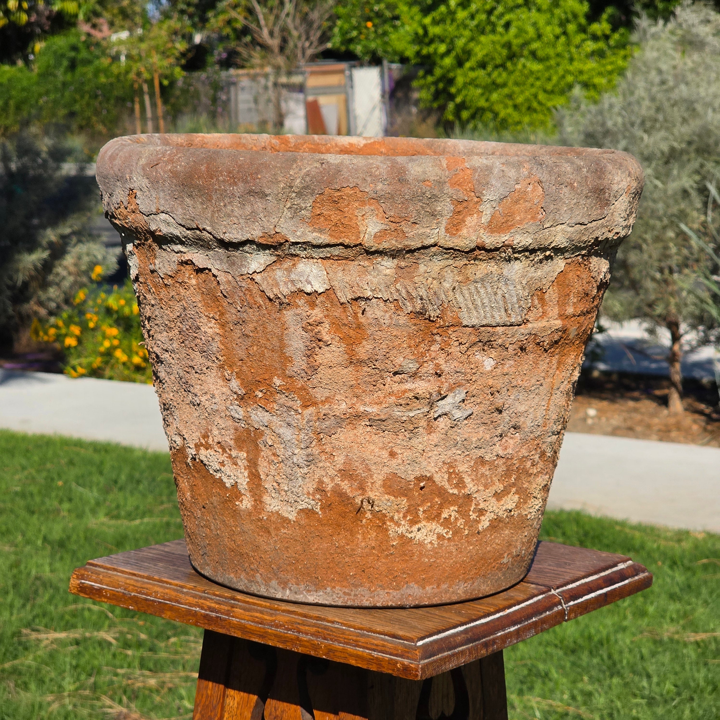 Vintage Mexican Terracotta Planter Large 13" Aged Weathered Rustic Garden Pot