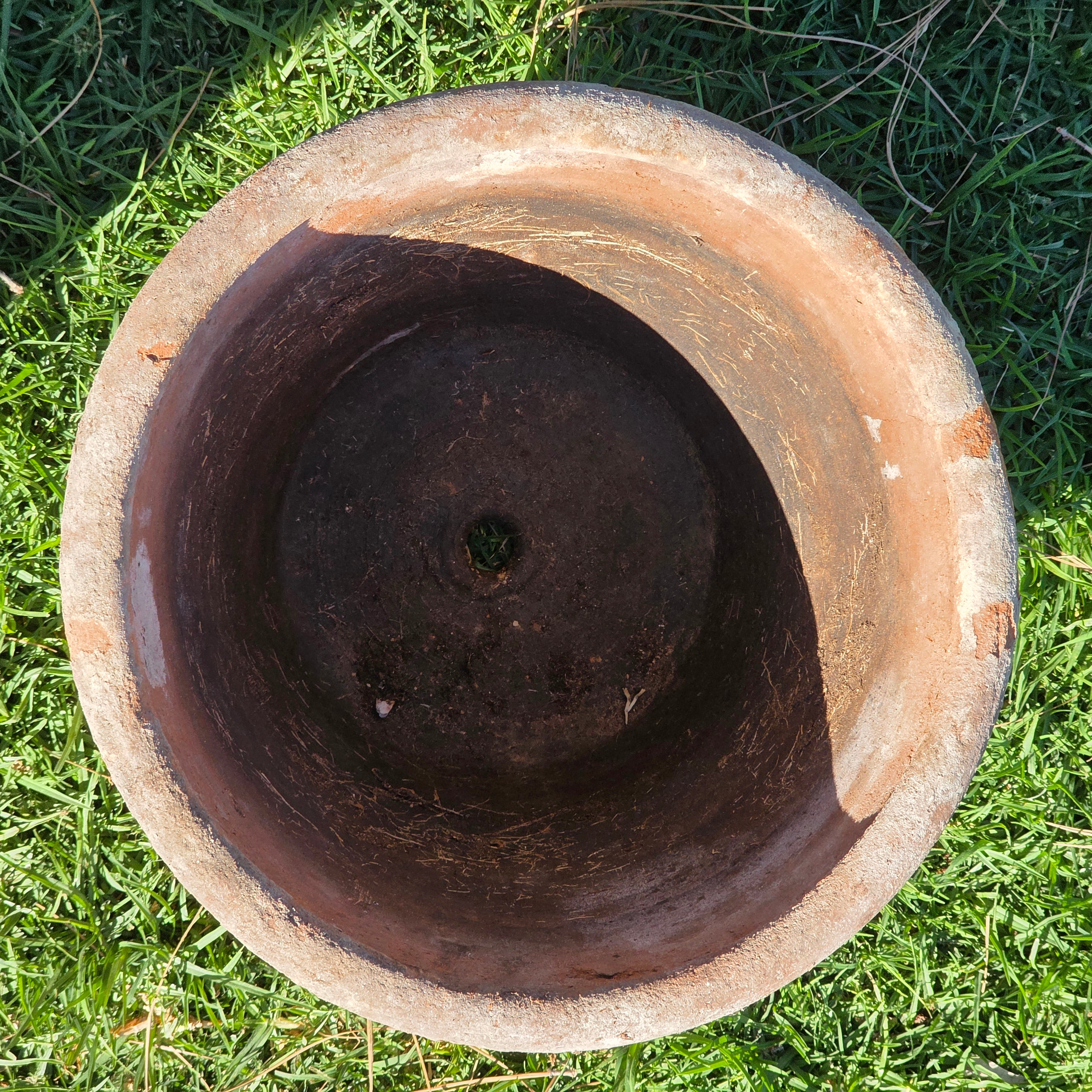Vintage Mexican Terracotta Planter Large 13" Aged Weathered Rustic Garden Pot