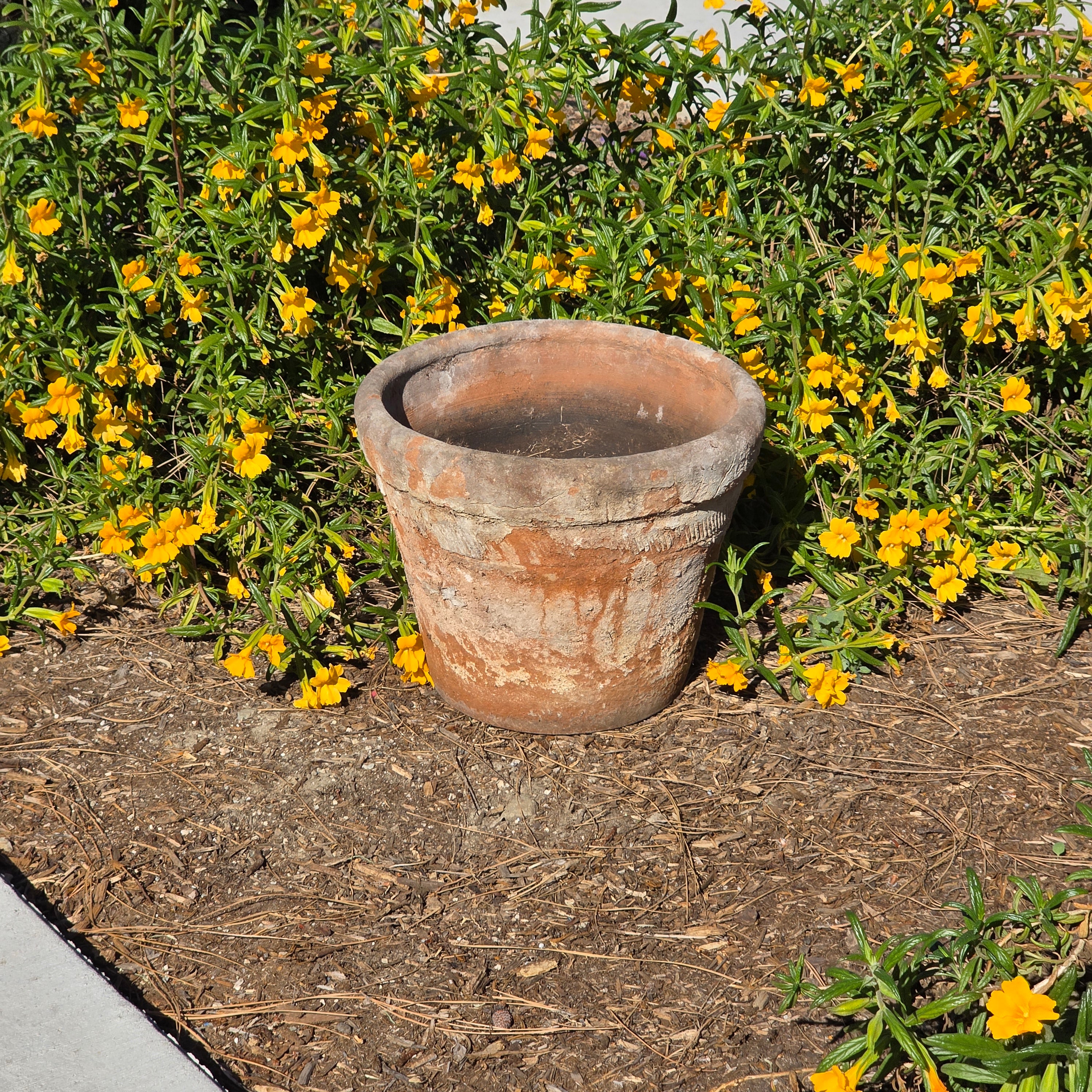 Vintage Mexican Terracotta Planter Large 13" Aged Weathered Rustic Garden Pot