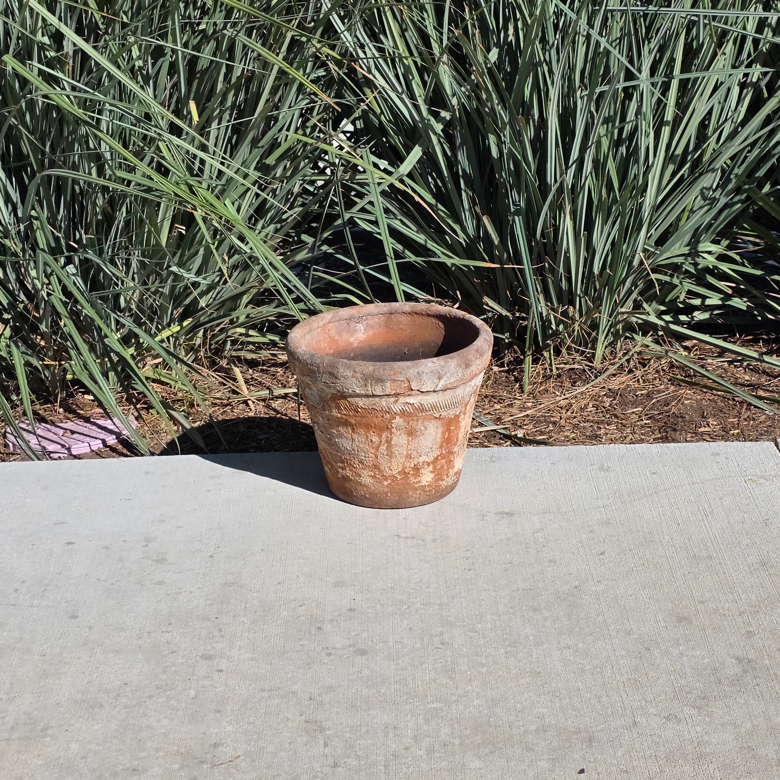 Vintage Mexican Terracotta Planter Large 13" Aged Weathered Rustic Garden Pot