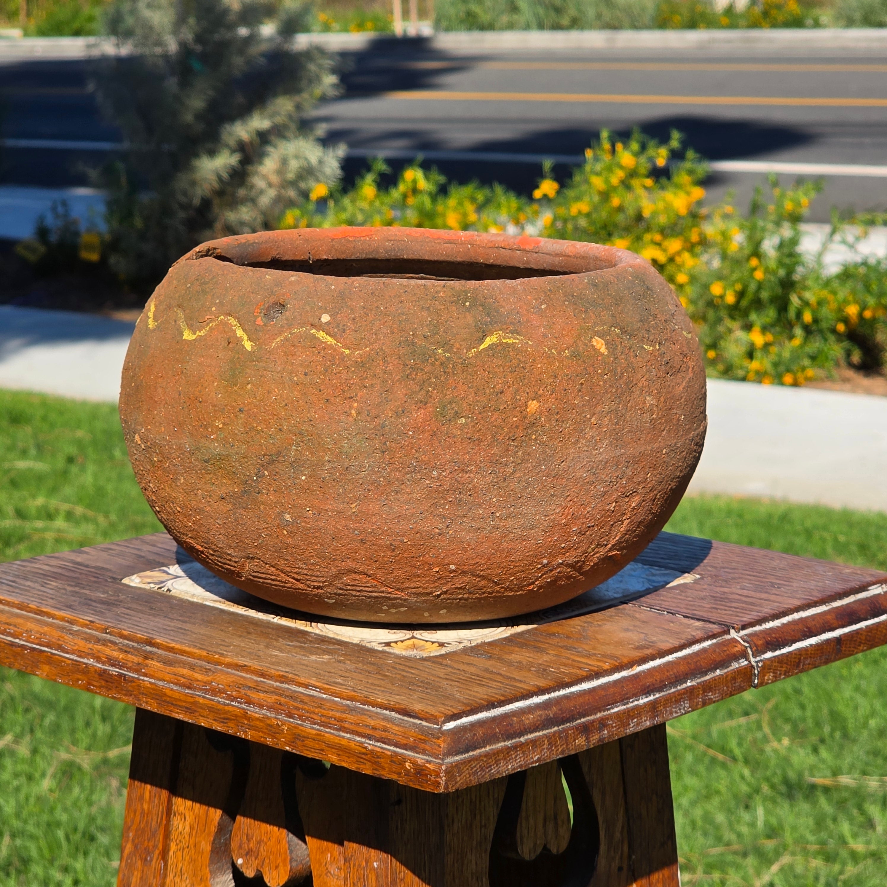 Vintage Mexican Terracotta Hanging Planter Bowl Pot Folk Art Hand Painted 8"
