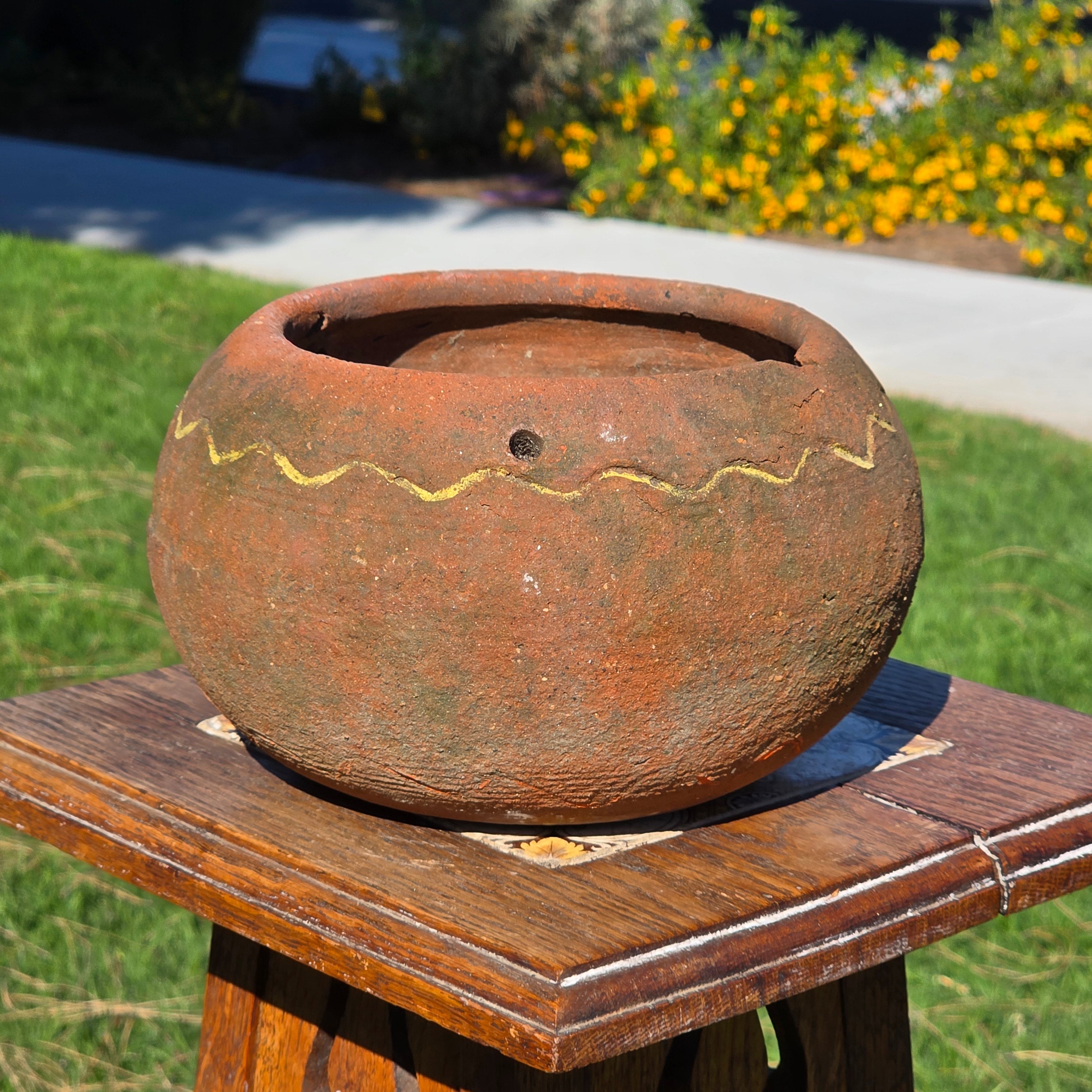 Vintage Mexican Terracotta Hanging Planter Bowl Pot Folk Art Hand Painted 8"
