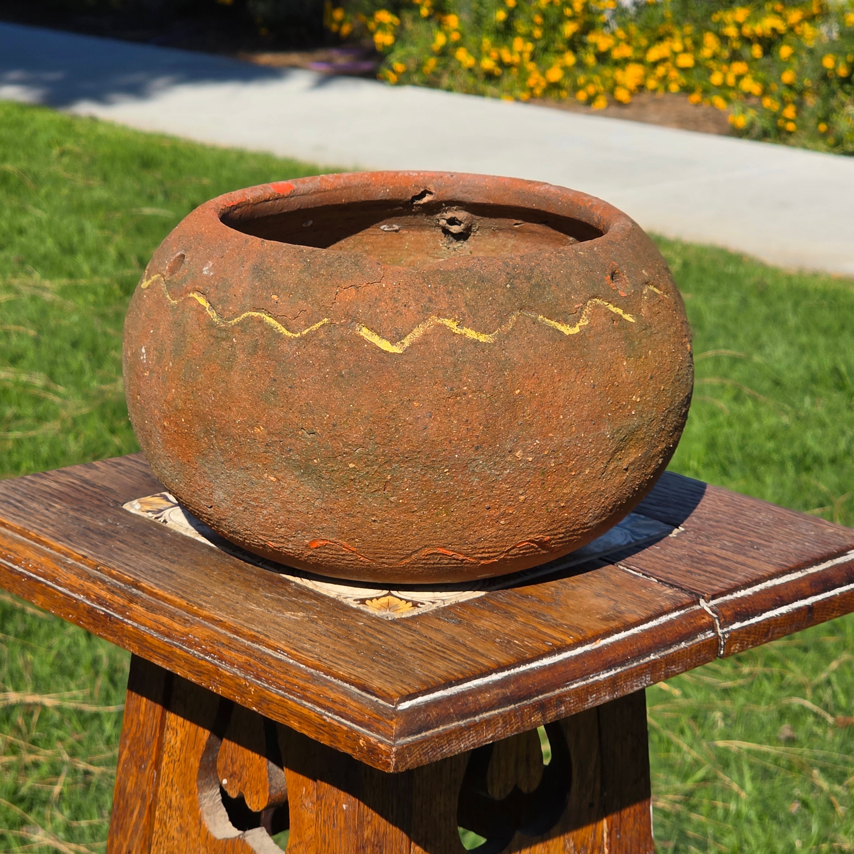 Vintage Mexican Terracotta Hanging Planter Bowl Pot Folk Art Hand Painted 8"