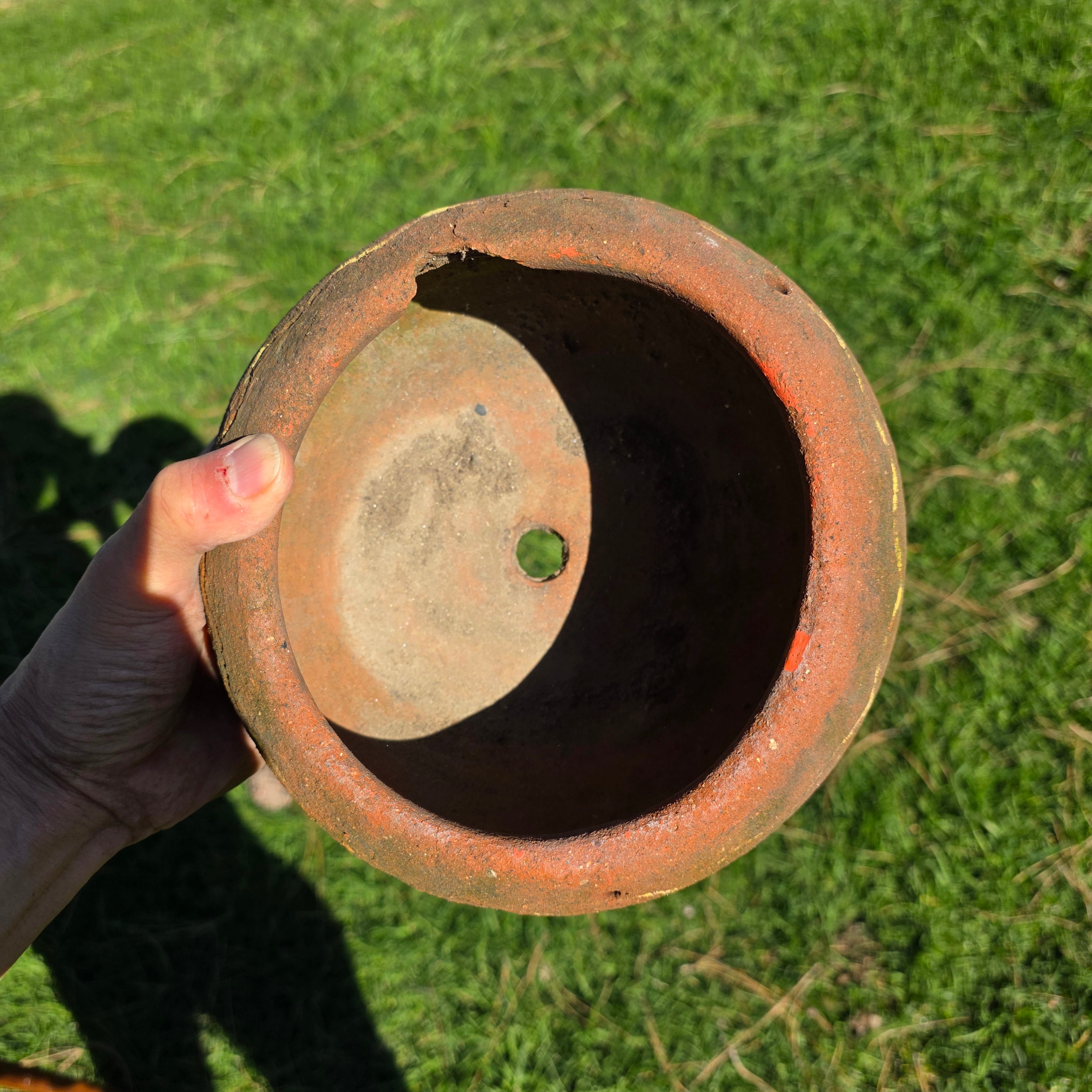 Vintage Mexican Terracotta Hanging Planter Bowl Pot Folk Art Hand Painted 8"