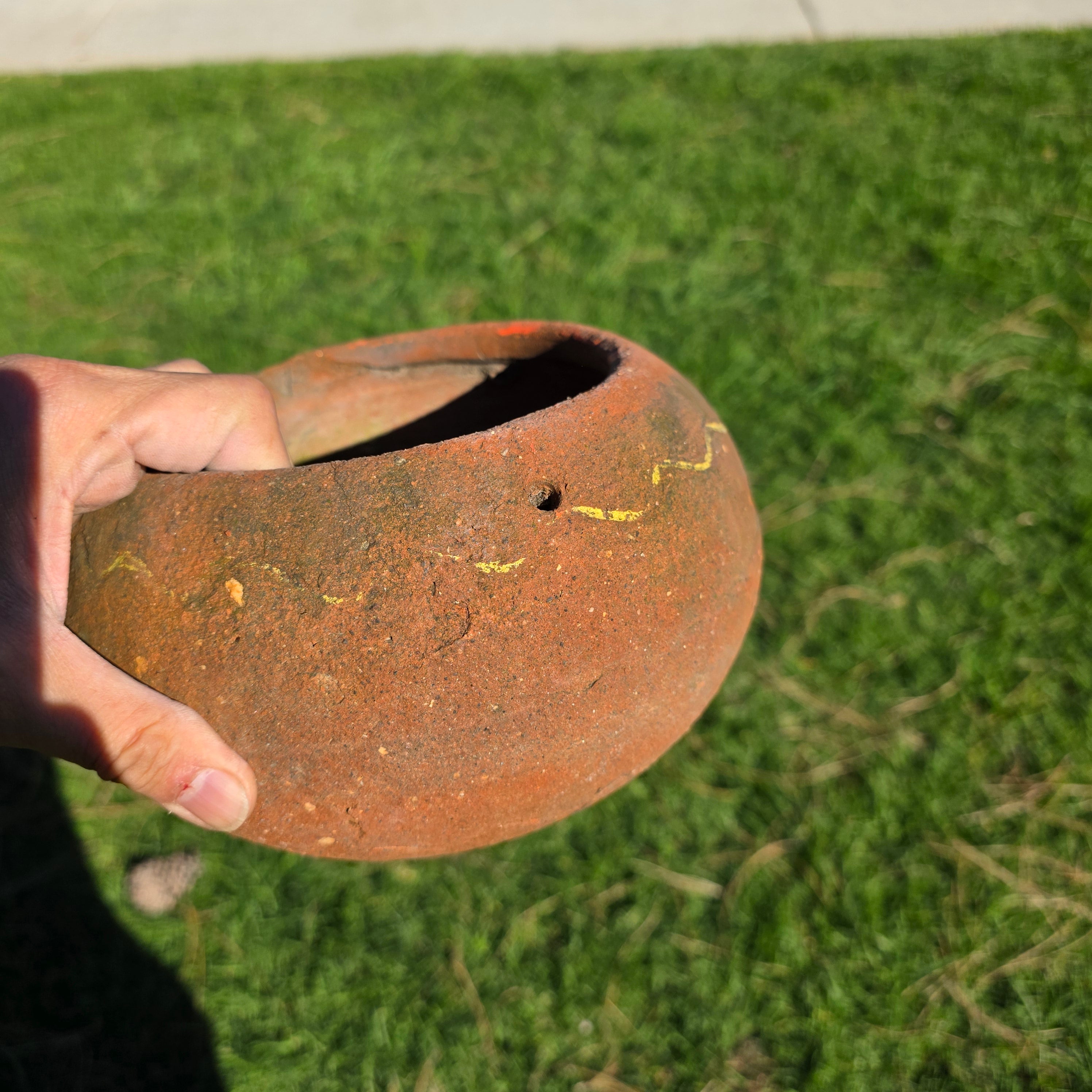 Vintage Mexican Terracotta Hanging Planter Bowl Pot Folk Art Hand Painted 8"