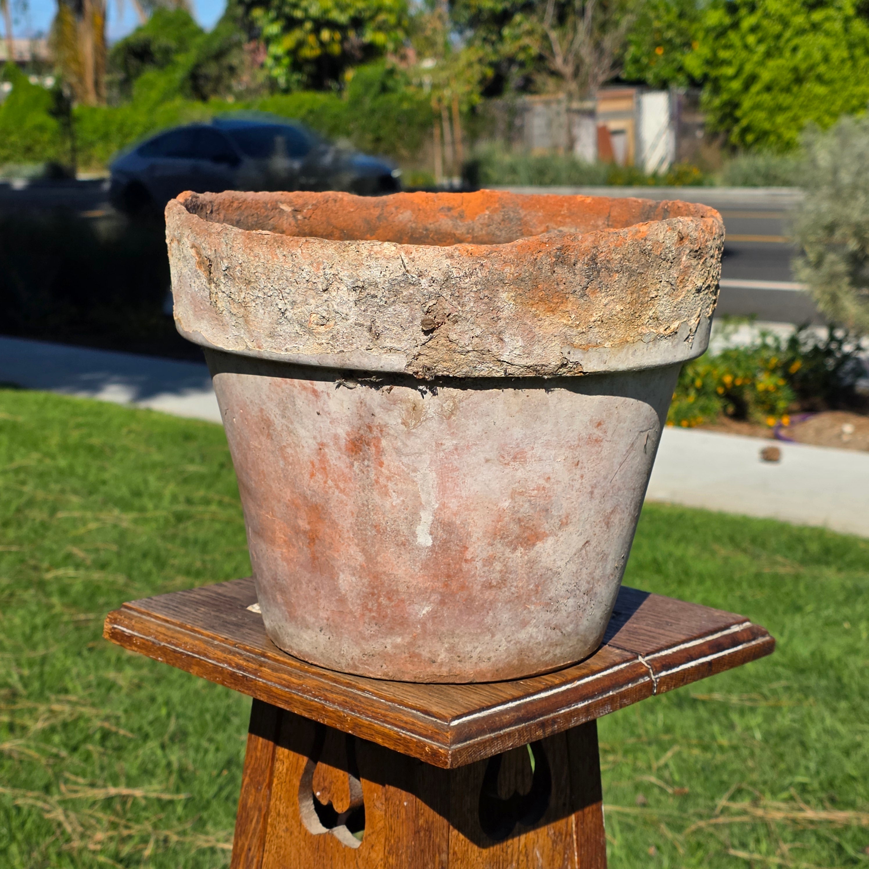 Vintage Mexican Terracotta Planter 11" Rustic Aged Weathered Clay Pot