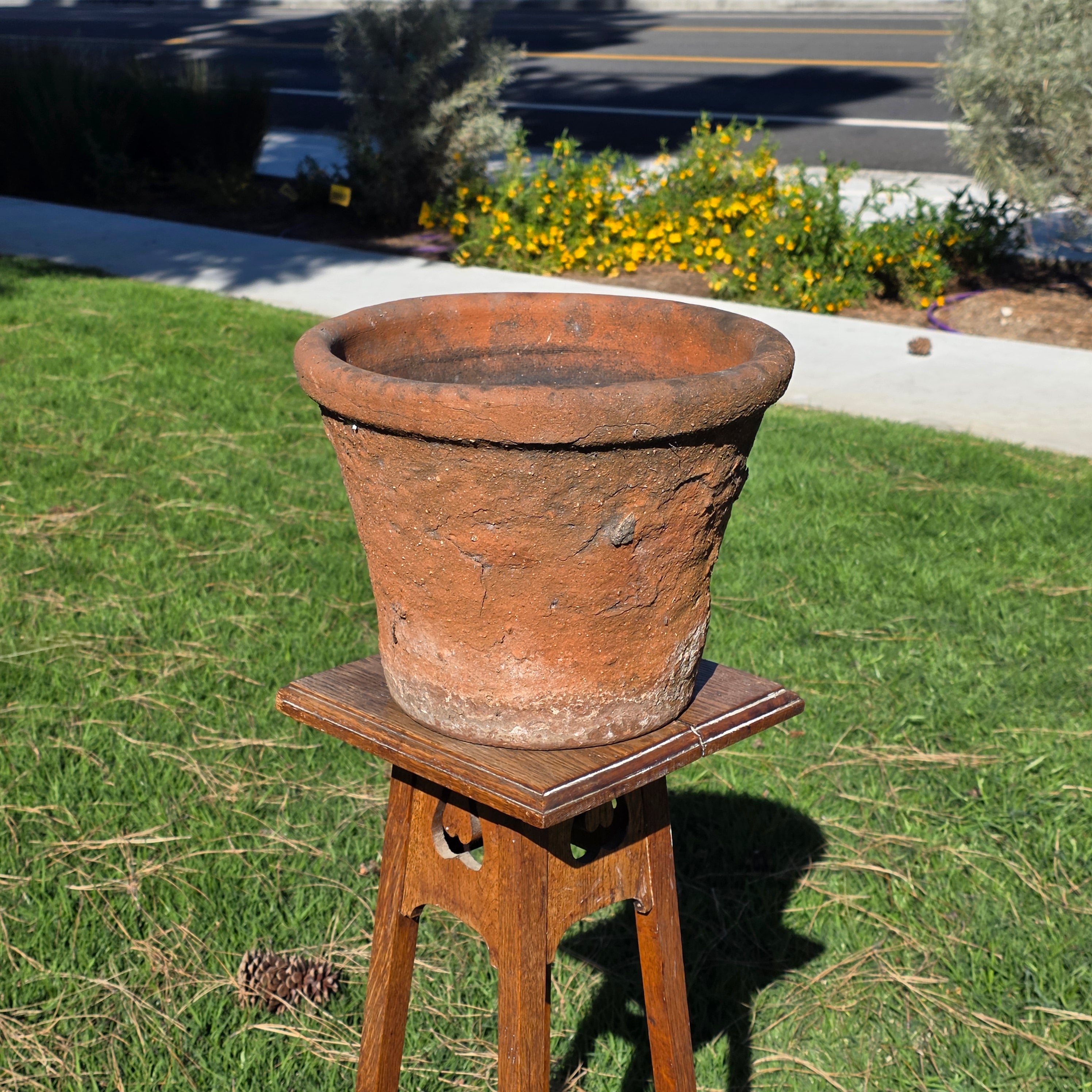 Vintage Mexican Terracotta Planter 13" Large Rustic Clay Pot Weathered Patina