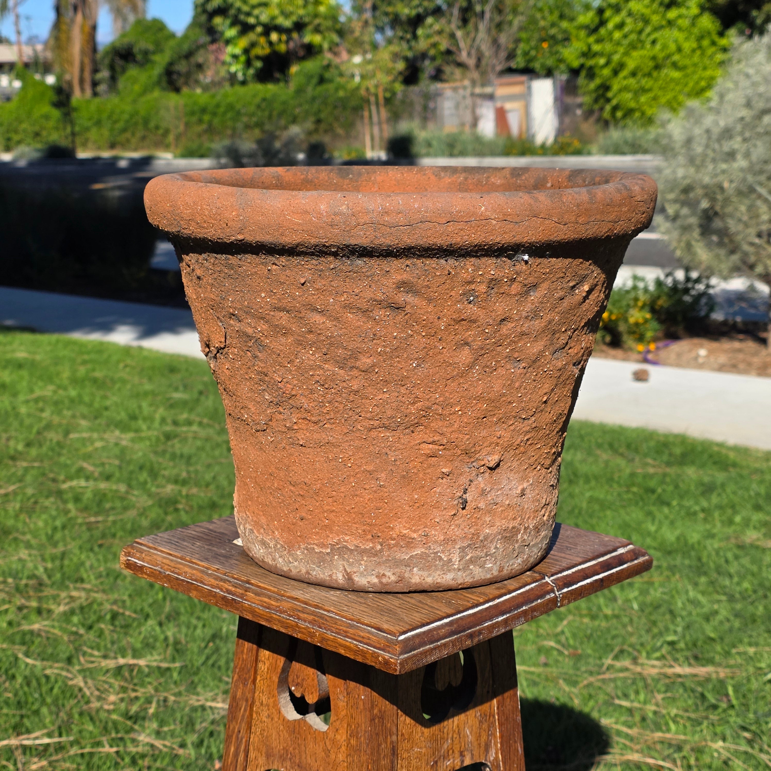 Vintage Mexican Terracotta Planter 13" Large Rustic Clay Pot Weathered Patina
