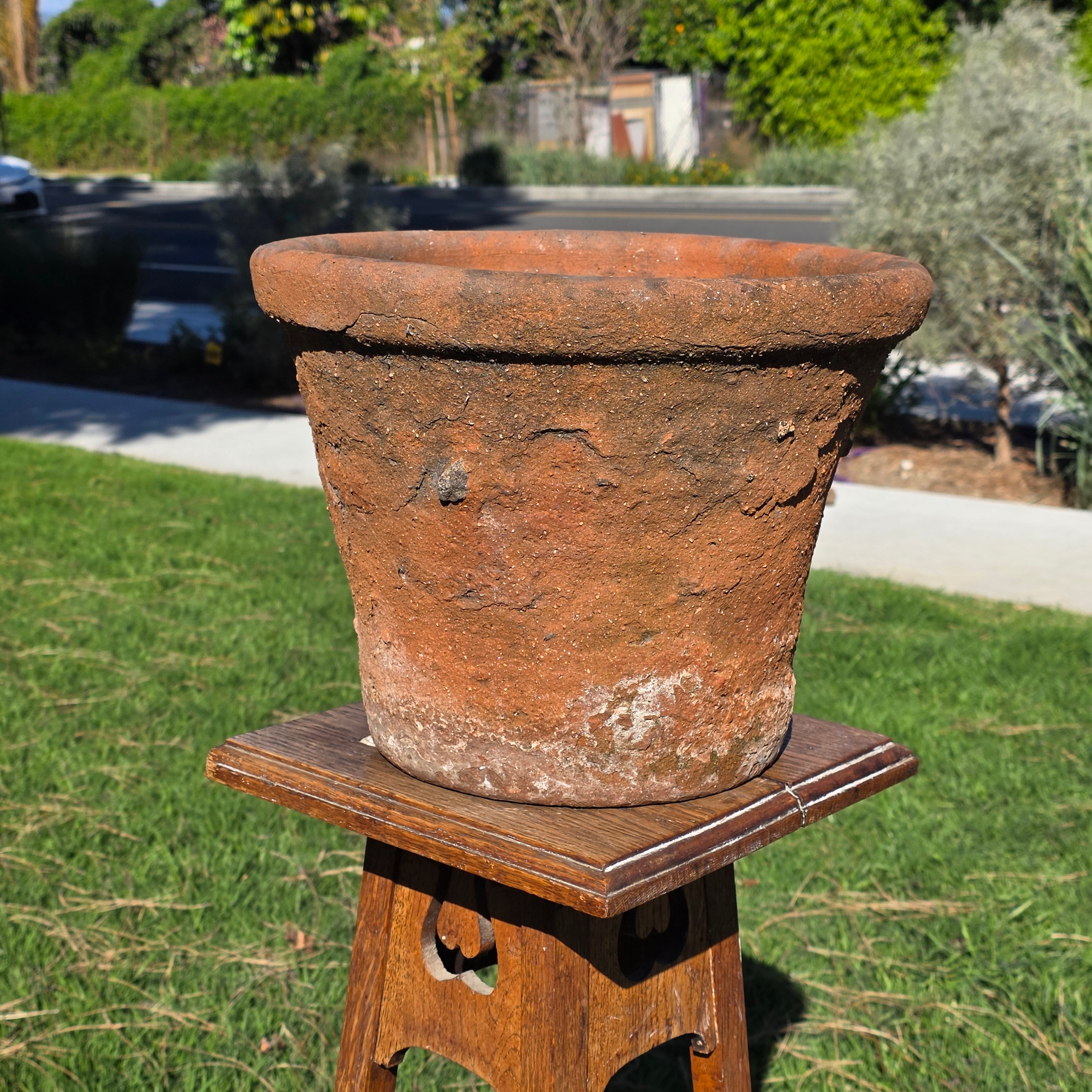 Vintage Mexican Terracotta Planter 13" Large Rustic Clay Pot Weathered Patina