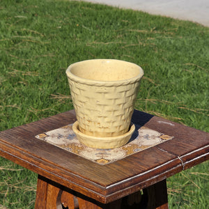 Vintage Yellow Basket Weave Planter Ceramic Pot AS-IS Damage Crack Shabby Chic