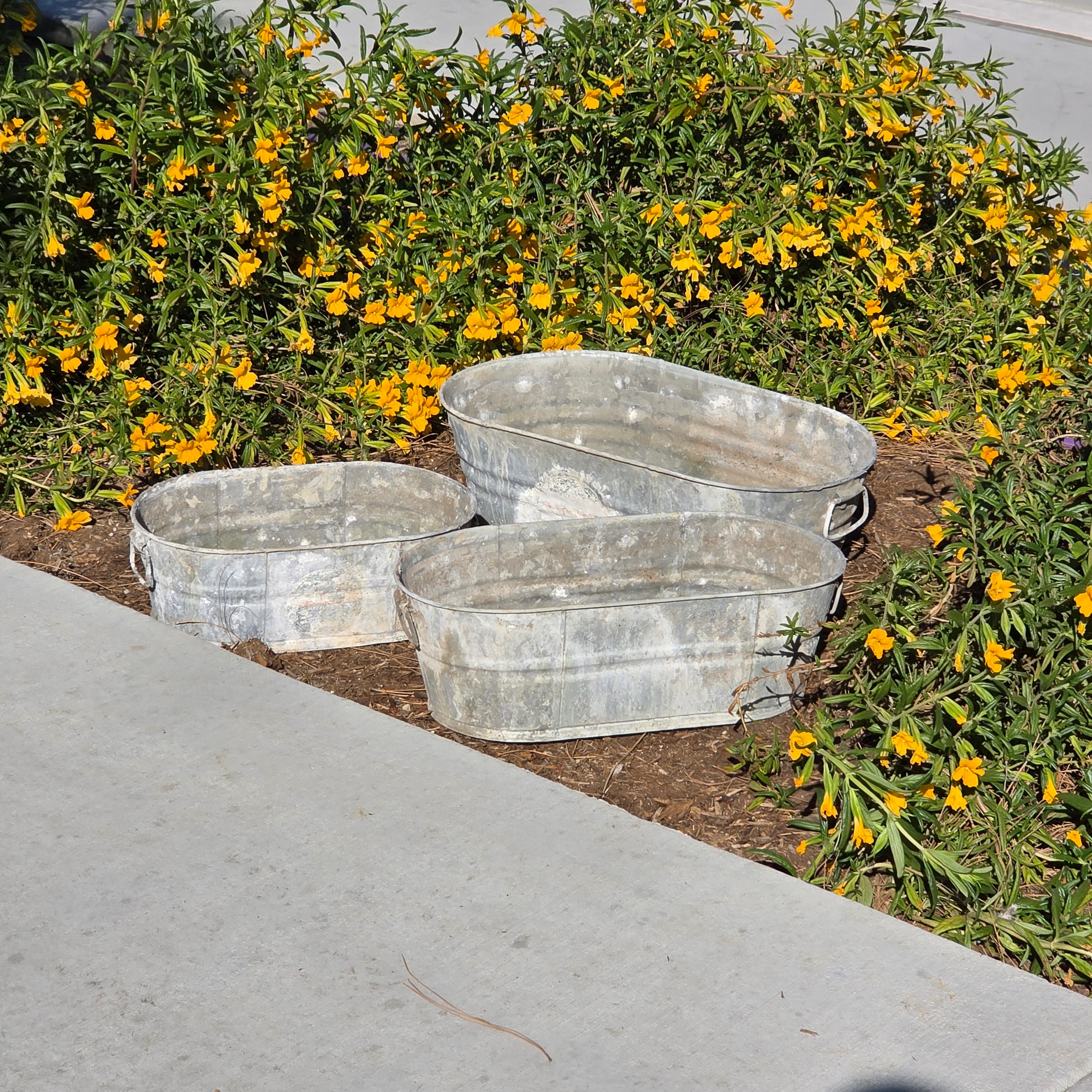 Vintage Look Behrens Galvanized Steel Oval Tub Set 3 Planter Farmhouse Decor