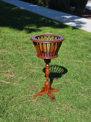 Vintage MCM Oak Wood Planter Stand Basket Turned Leg Pedestal Made in Canada 31"