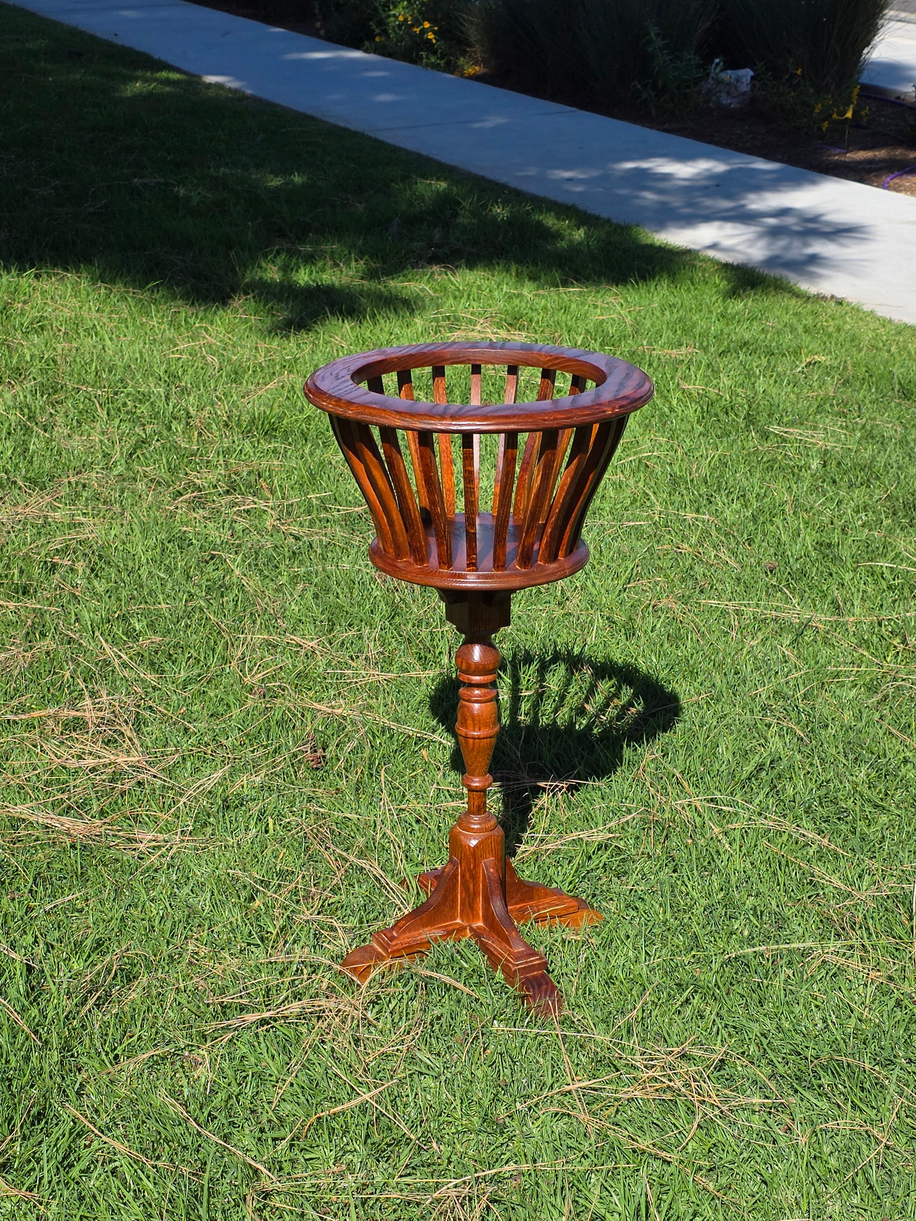 Vintage MCM Oak Wood Planter Stand Basket Turned Leg Pedestal Made in Canada 31"