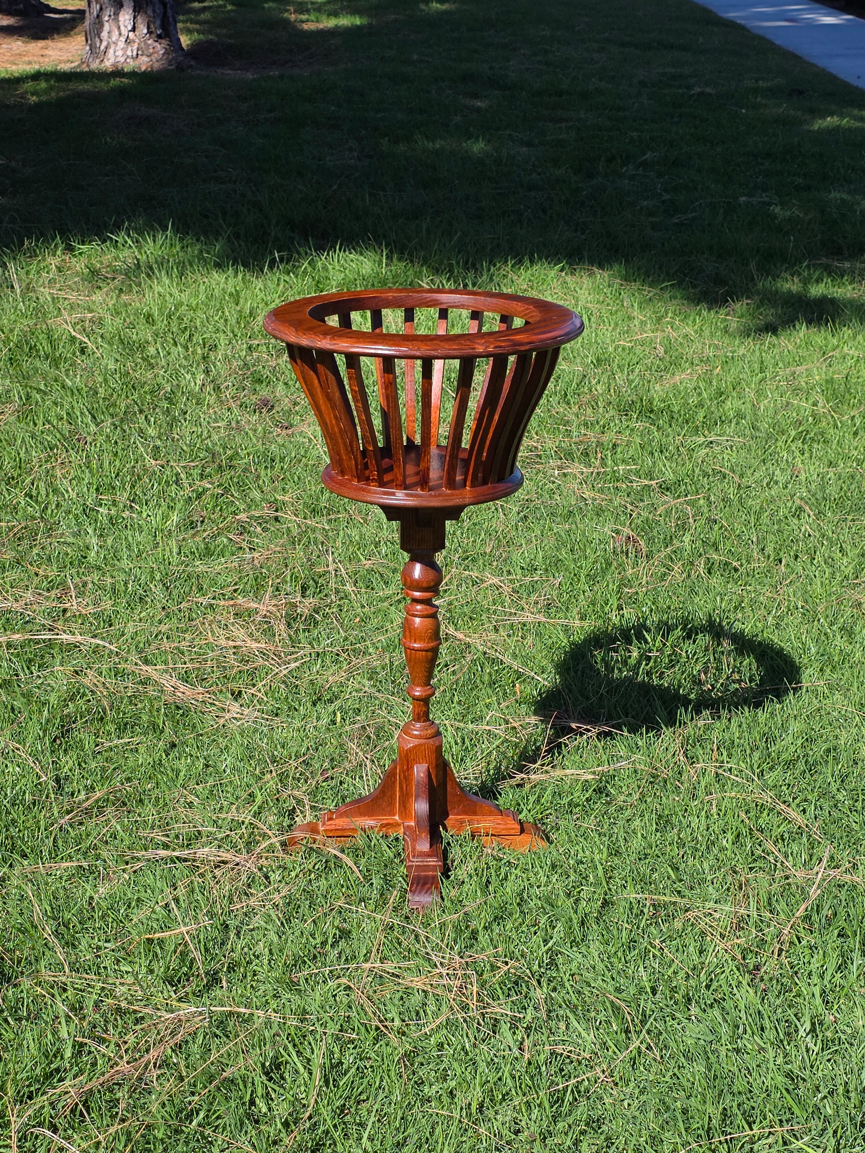 Vintage MCM Oak Wood Planter Stand Basket Turned Leg Pedestal Made in Canada 31"