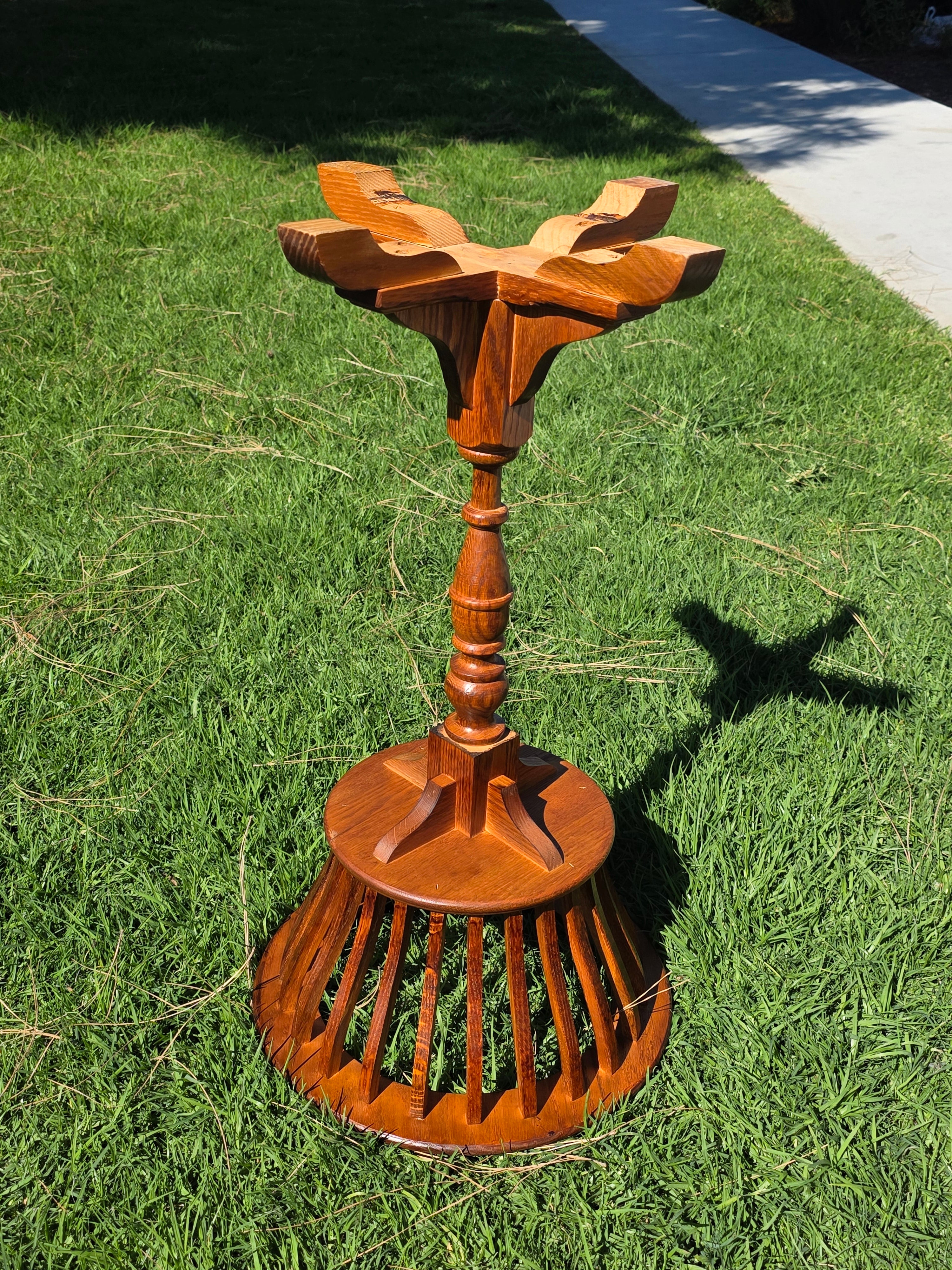 Vintage MCM Oak Wood Planter Stand Basket Turned Leg Pedestal Made in Canada 31"