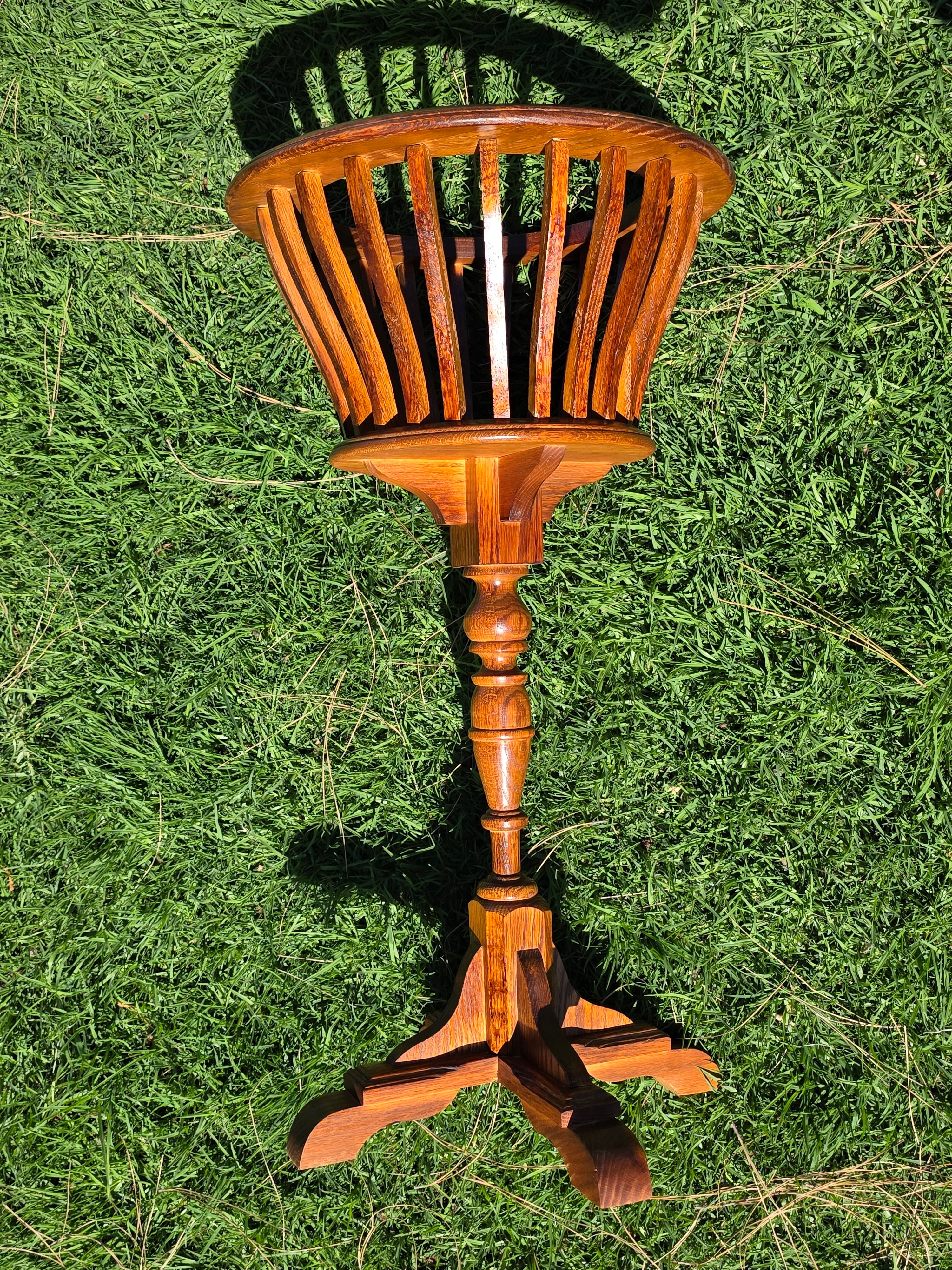 Vintage MCM Oak Wood Planter Stand Basket Turned Leg Pedestal Made in Canada 31"