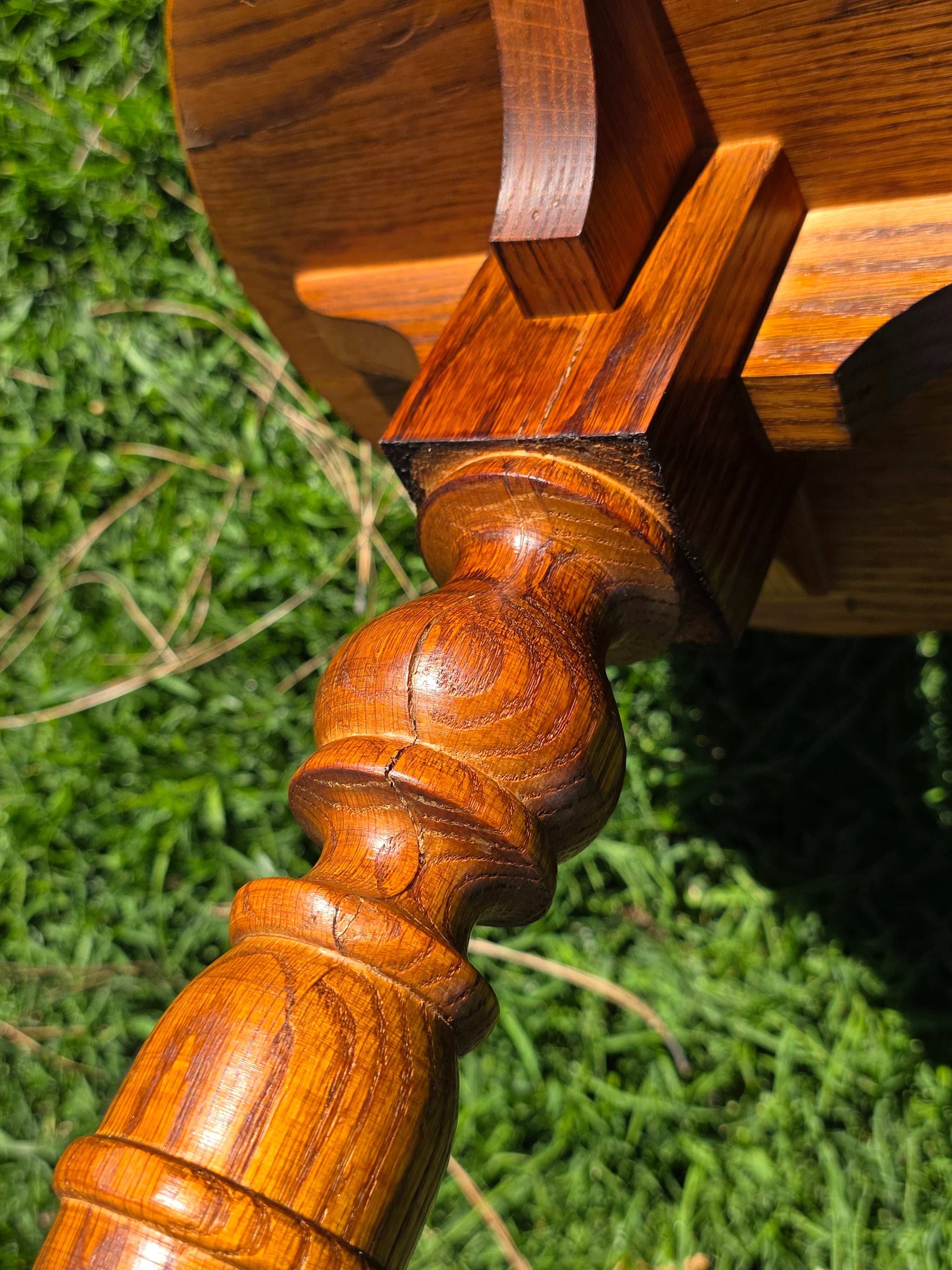 Vintage MCM Oak Wood Planter Stand Basket Turned Leg Pedestal Made in Canada 31"