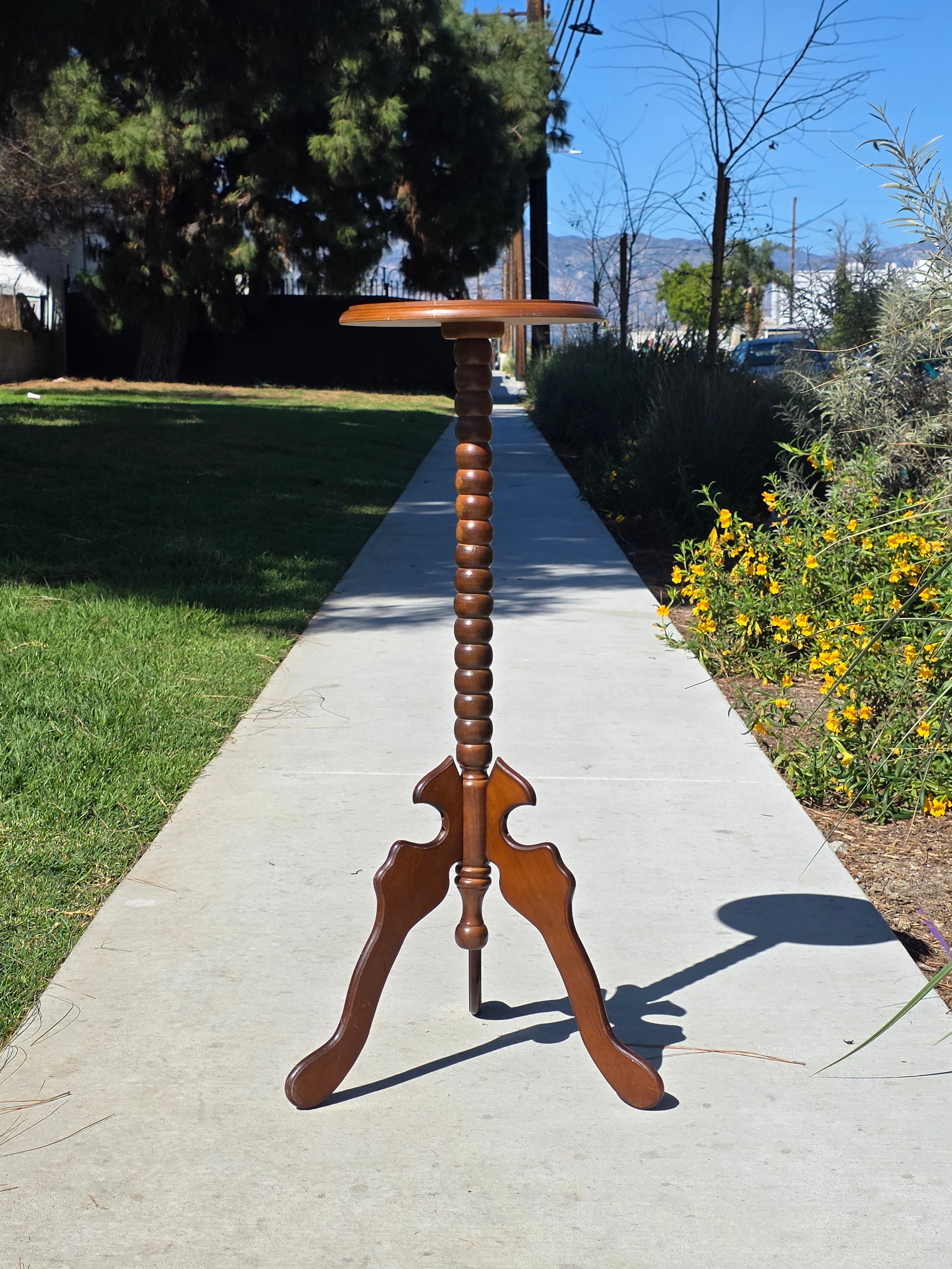 Vintage Bobbin Spindle Plant Stand Wood Candle Pedestal Table Tripod Base 31"