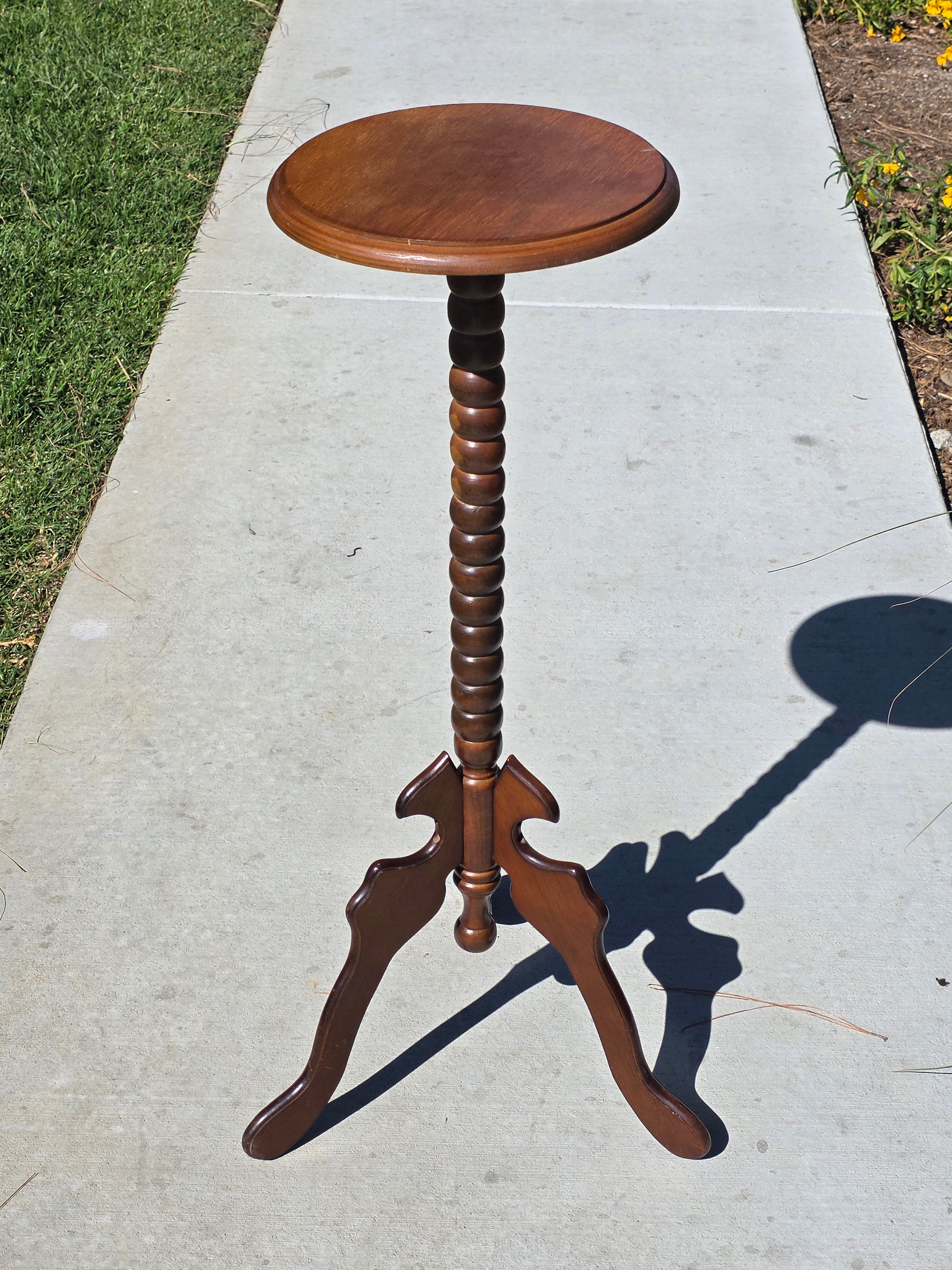 Vintage Bobbin Spindle Plant Stand Wood Candle Pedestal Table Tripod Base 31"