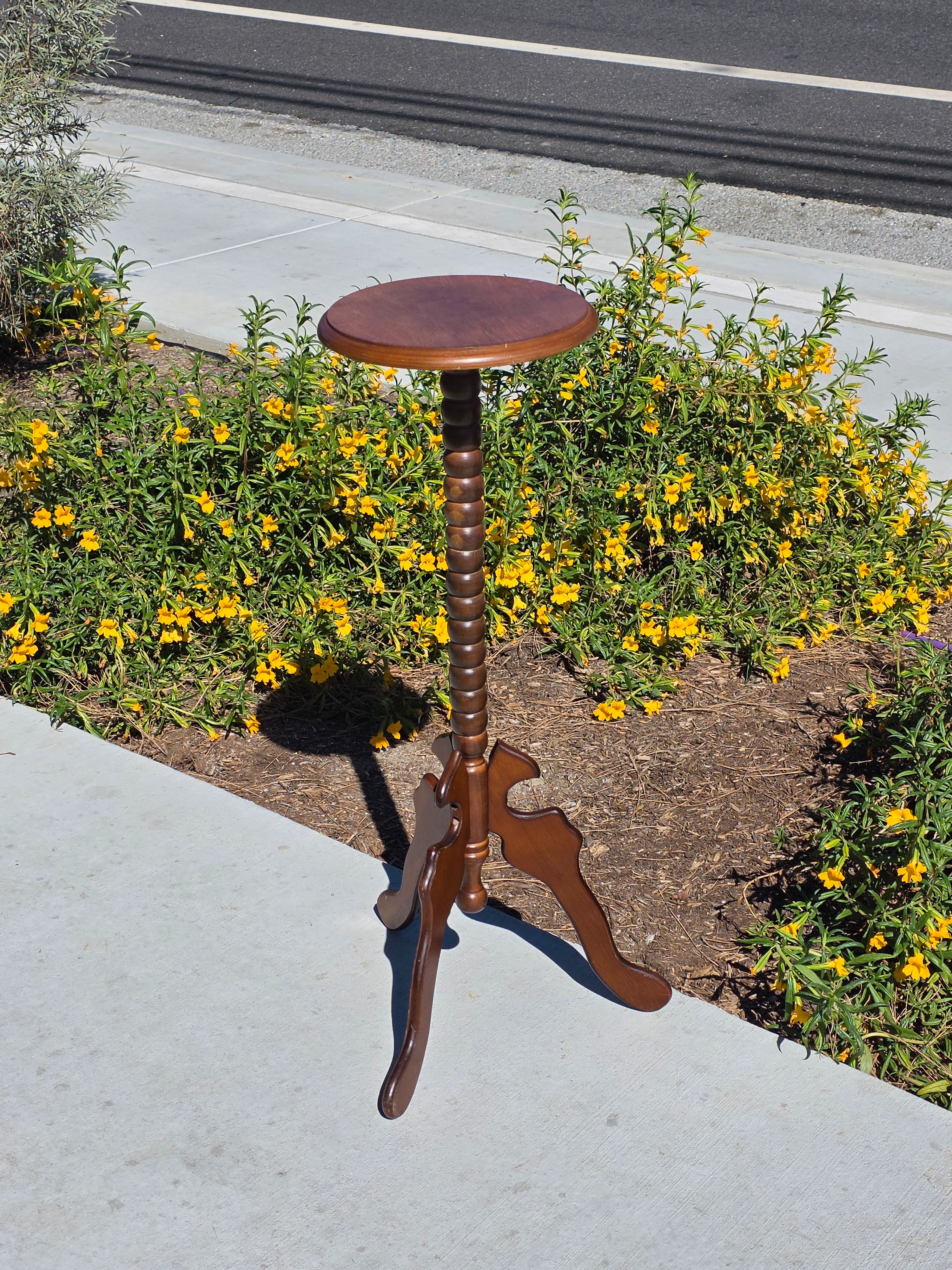 Vintage Bobbin Spindle Plant Stand Wood Candle Pedestal Table Tripod Base 31"