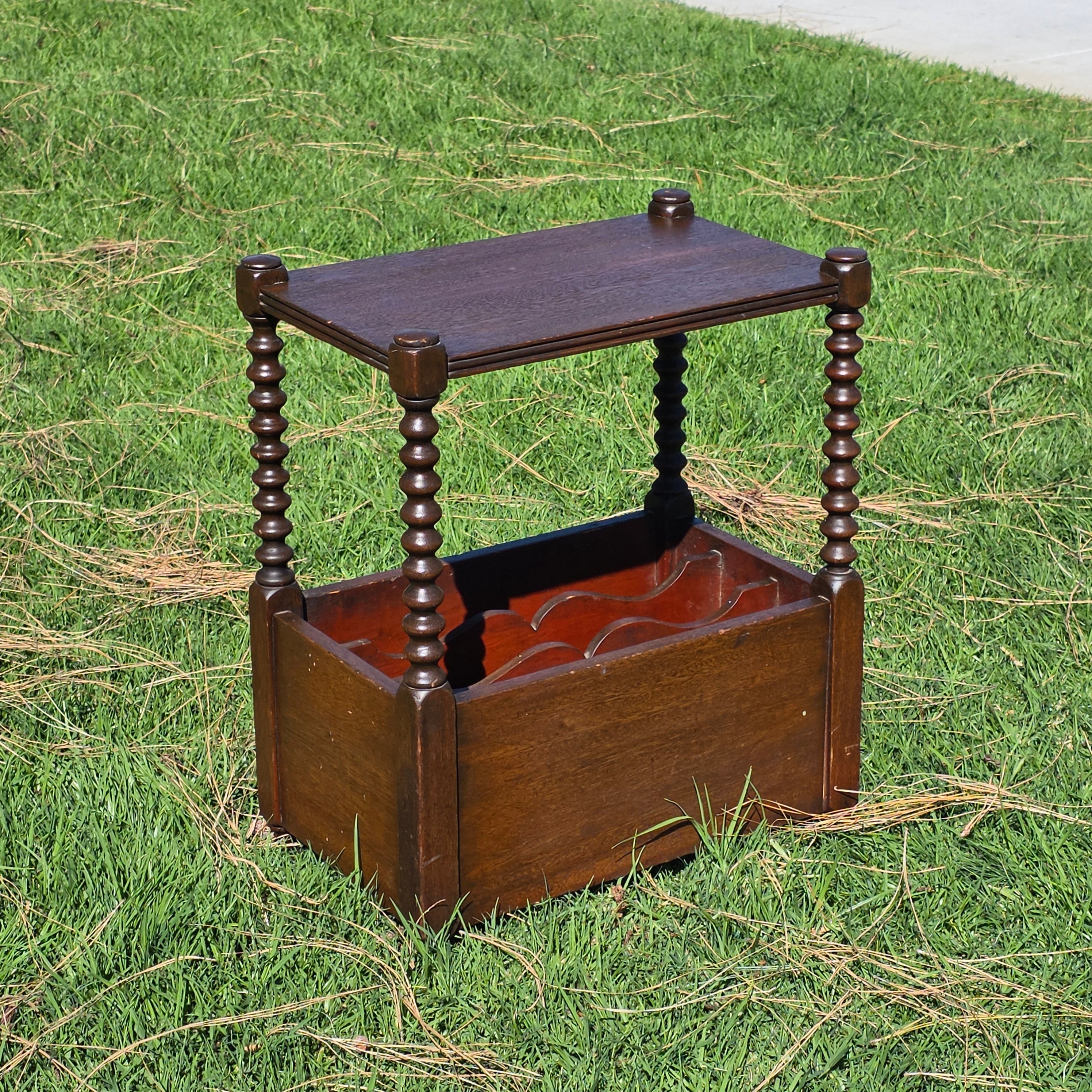 Vintage English Victorian Style Bobbin Leg Magazine Rack Side Table Canterbury