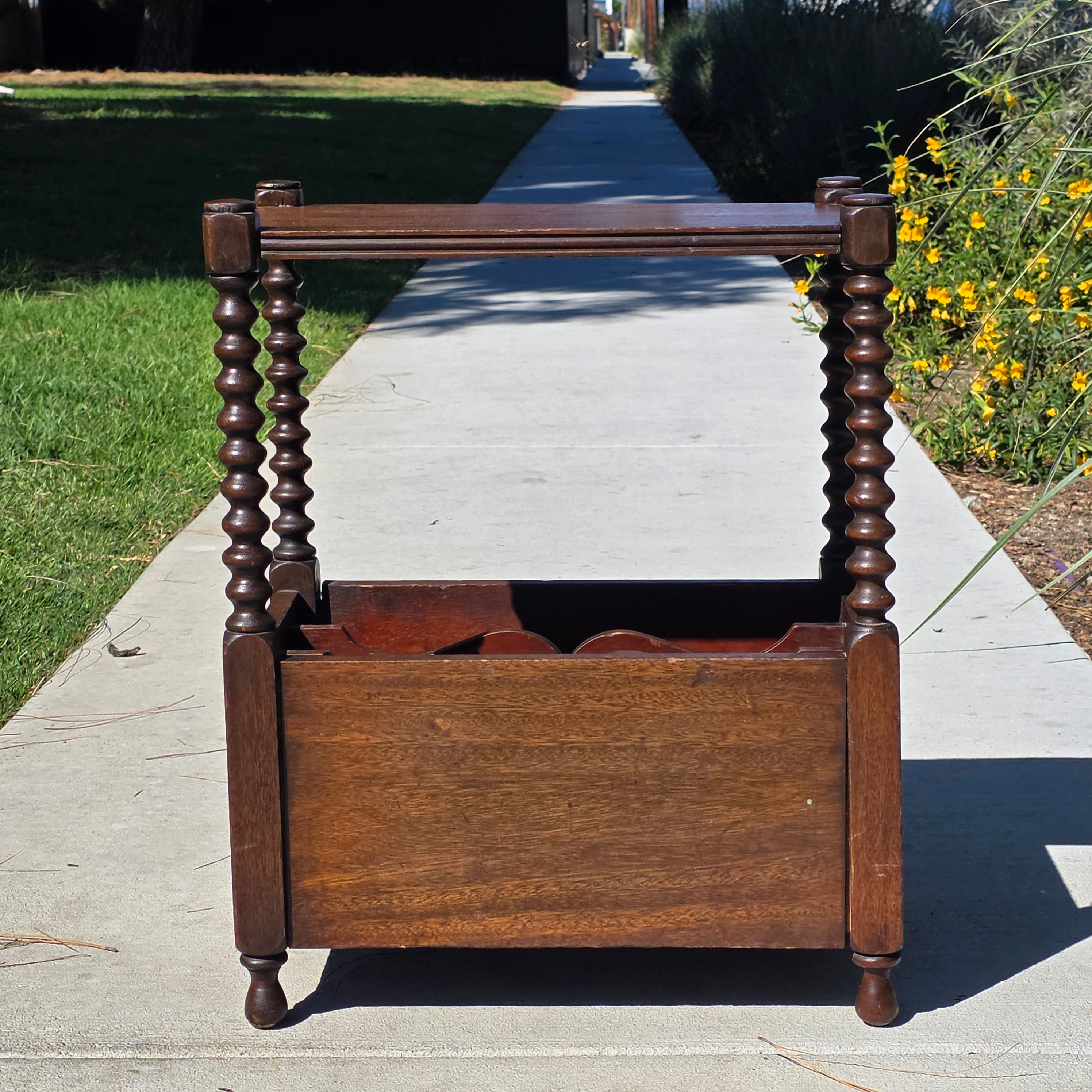 Vintage English Victorian Style Bobbin Leg Magazine Rack Side Table Canterbury