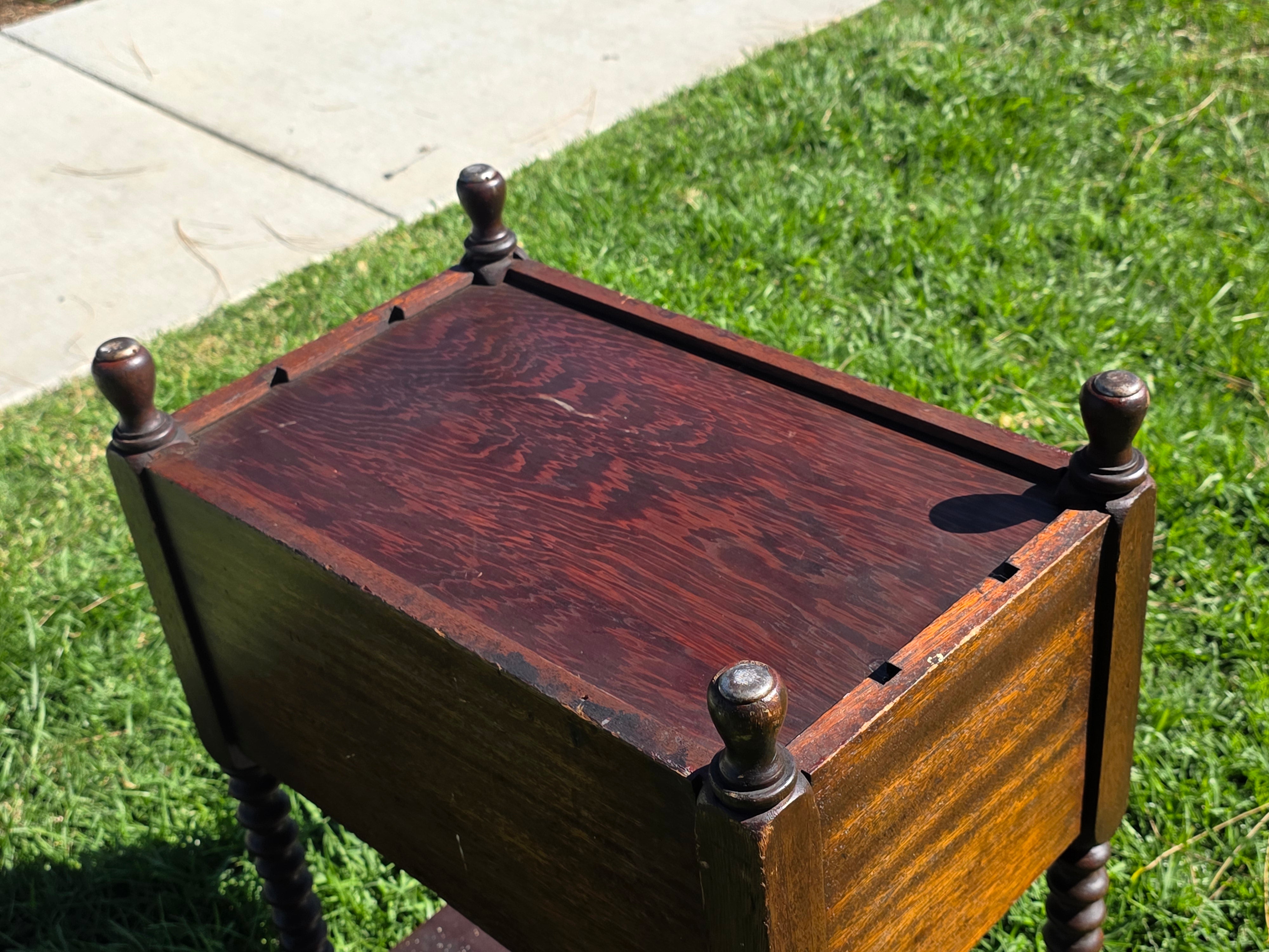 Vintage English Victorian Style Bobbin Leg Magazine Rack Side Table Canterbury