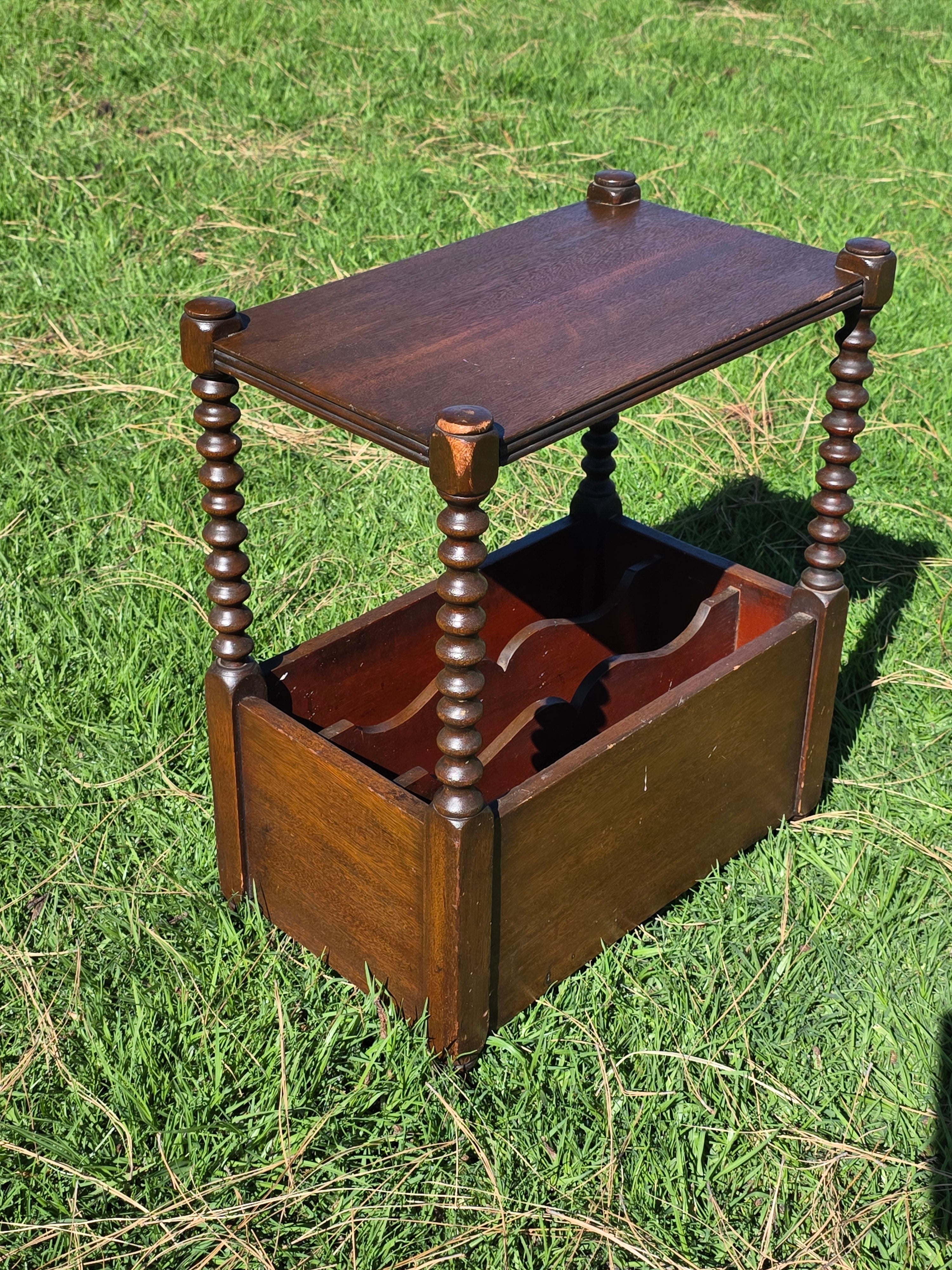 Vintage English Victorian Style Bobbin Leg Magazine Rack Side Table Canterbury