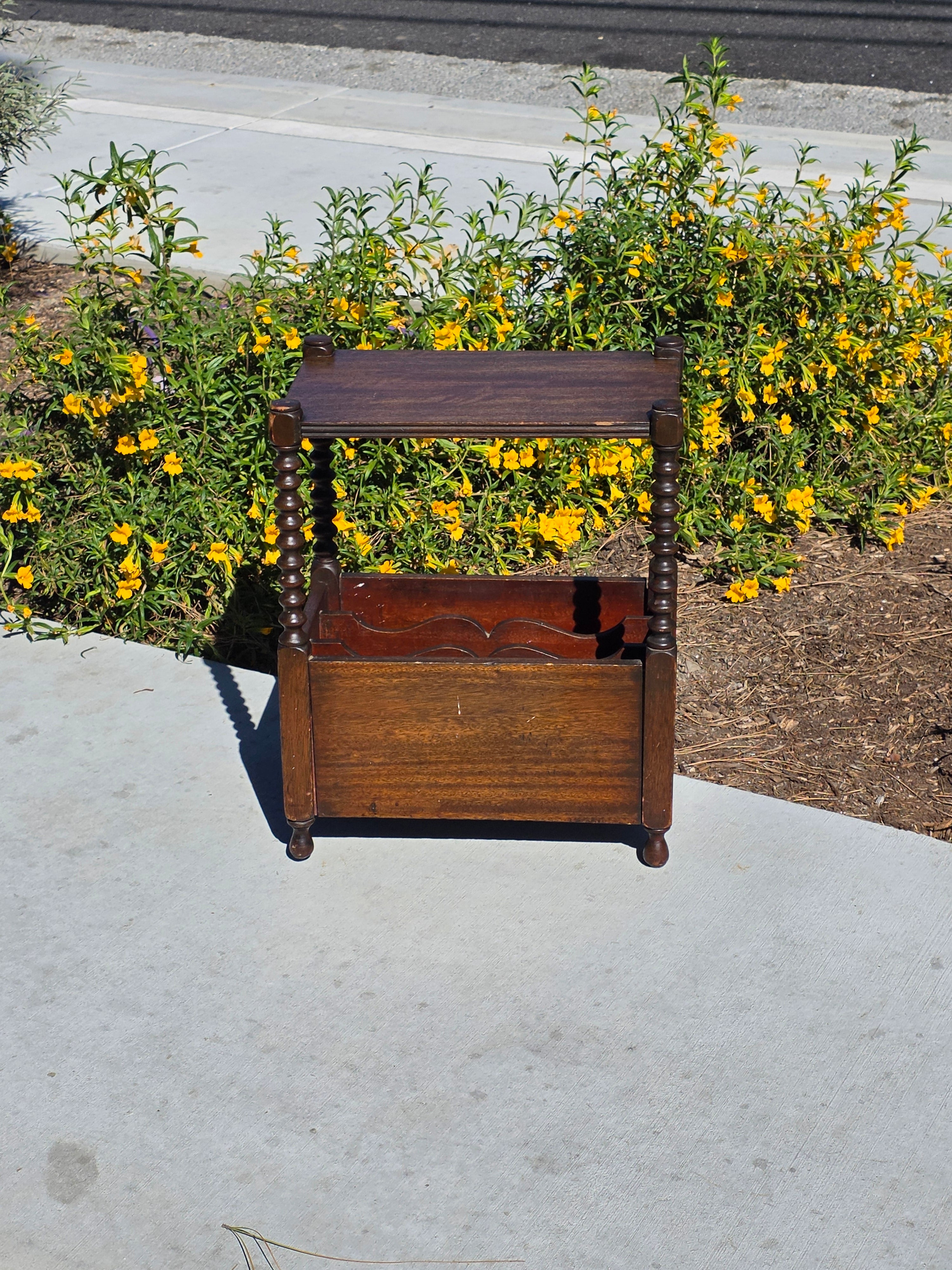 Vintage English Victorian Style Bobbin Leg Magazine Rack Side Table Canterbury