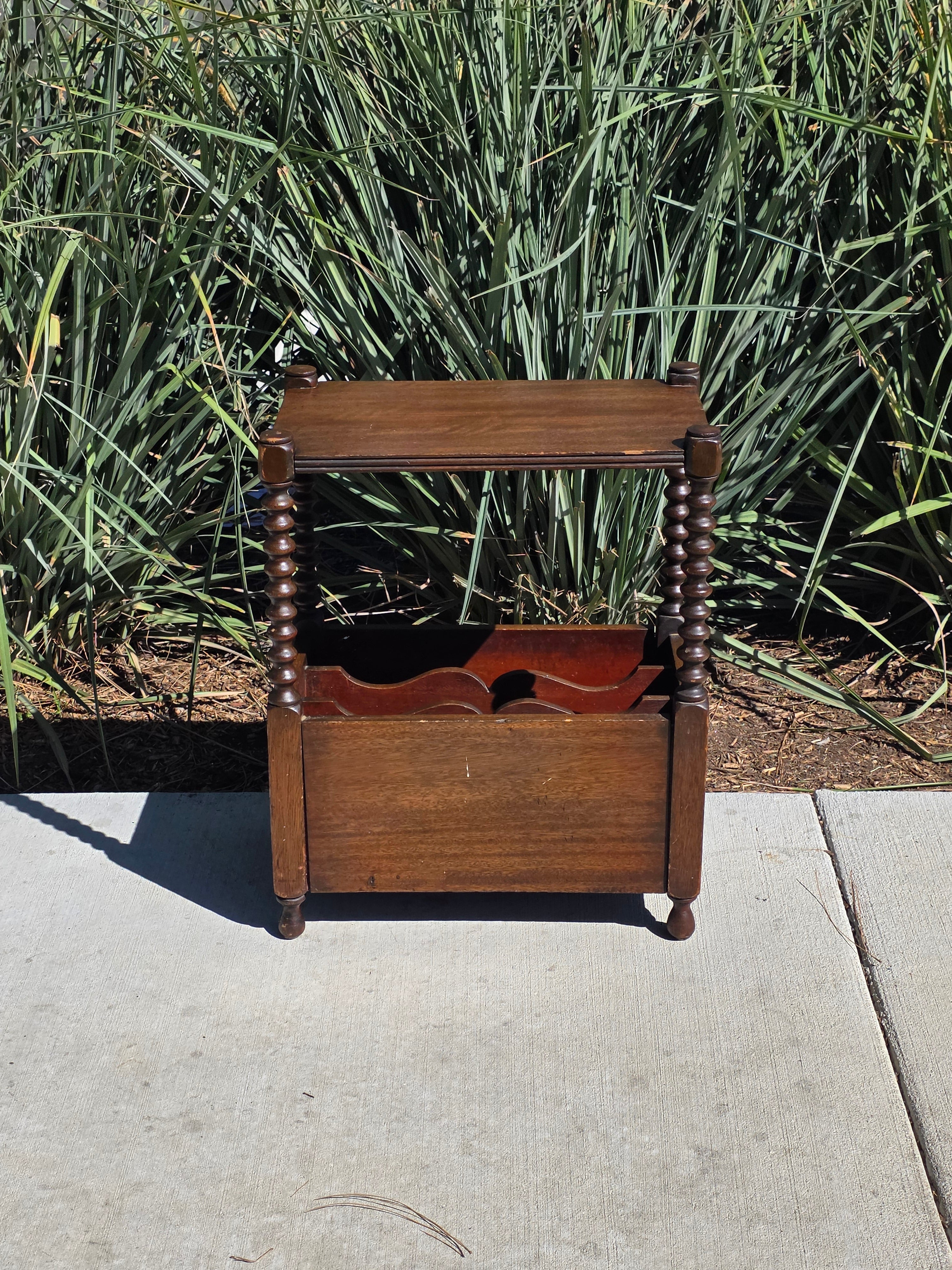 Vintage English Victorian Style Bobbin Leg Magazine Rack Side Table Canterbury