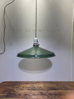 Vintage Industrial Green Enamel Pendant Light Porcelain Pull Chain Socket 16”