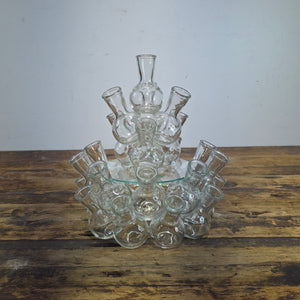 Vintage Pyramid Glass Bud Vase 25 Hole Cluster Flower Frog Centerpiece Clear MCM