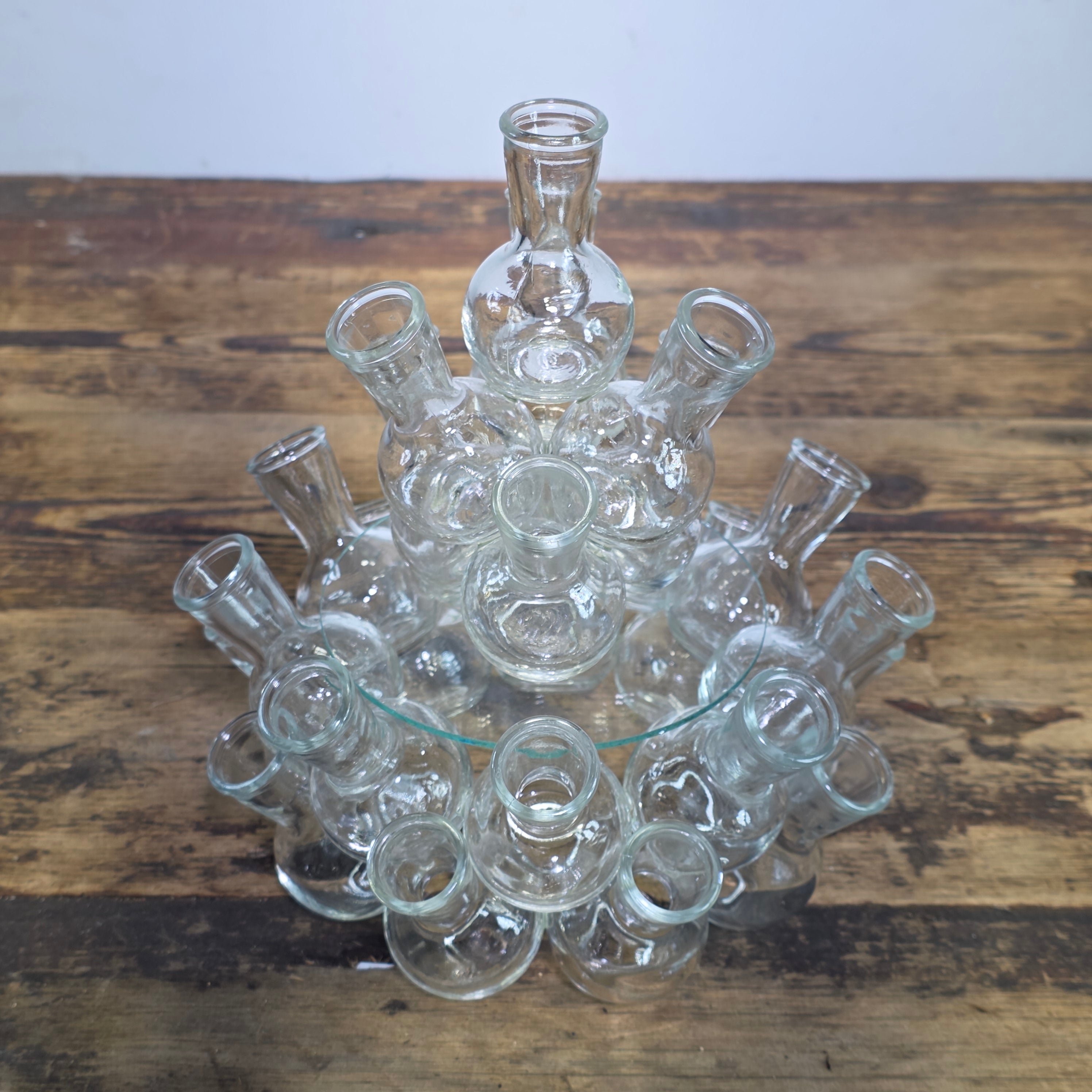 Vintage Pyramid Glass Bud Vase 25 Hole Cluster Flower Frog Centerpiece Clear MCM