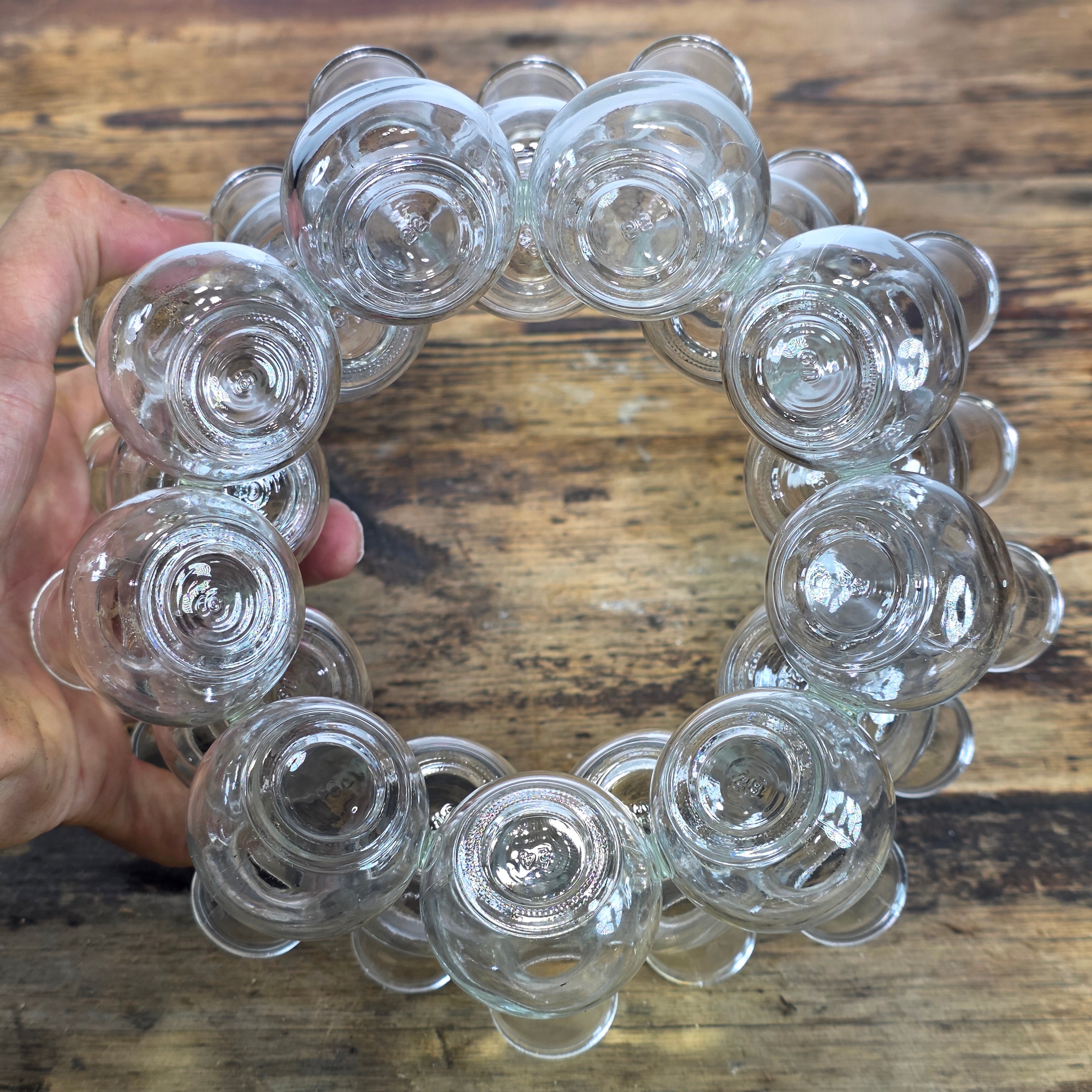 Vintage Pyramid Glass Bud Vase 25 Hole Cluster Flower Frog Centerpiece Clear MCM