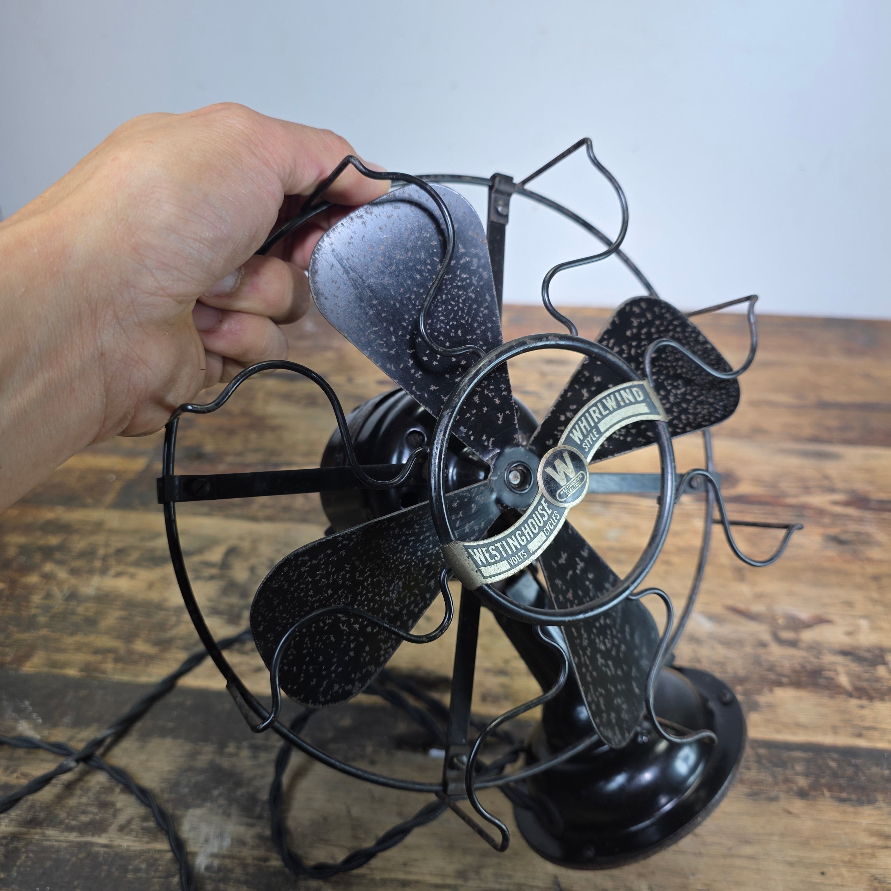 RARE Westinghouse 98926 B Whirlwind Fan Black S-Cage Antique 1910s 8" WORKS
