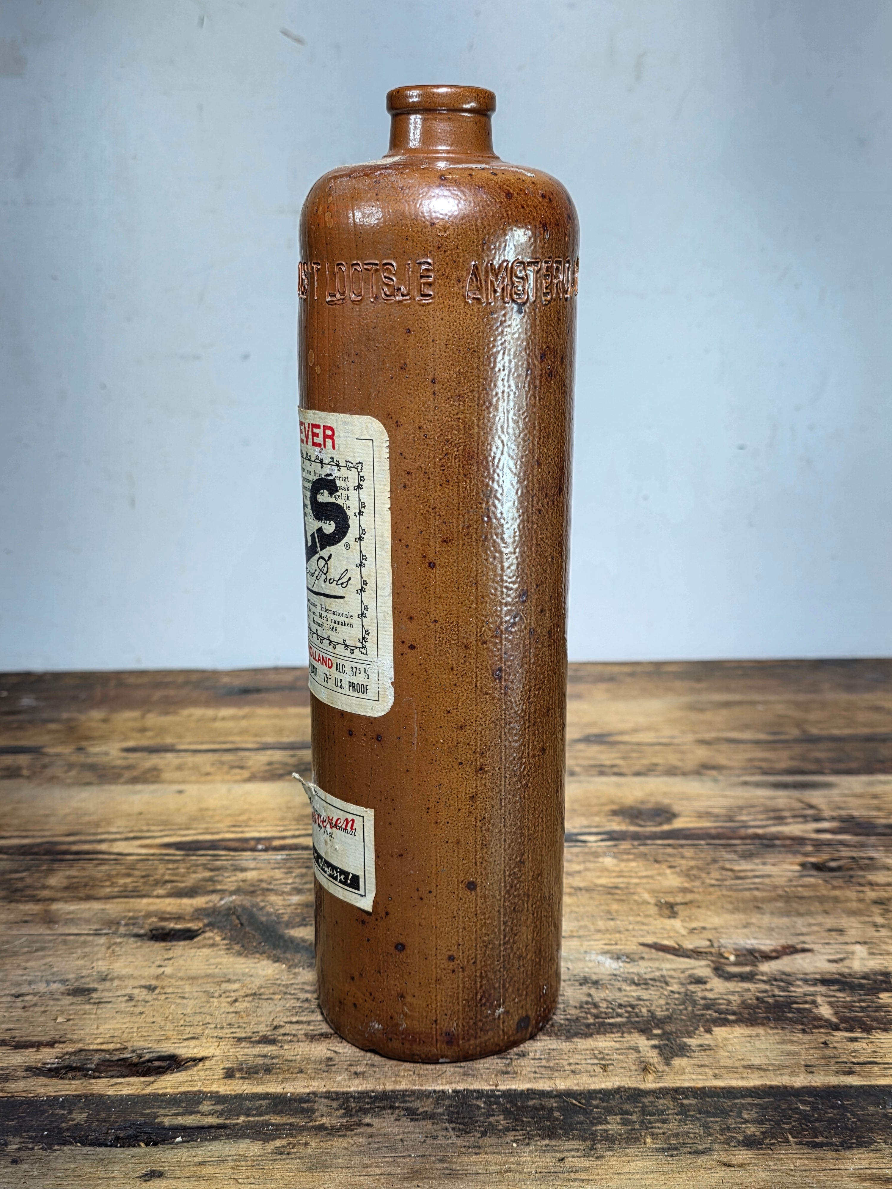 Vintage Bols Z.O. Genever Gin Clay Bottle Stoneware Crock Holland Amsterdam 1L No Stopper