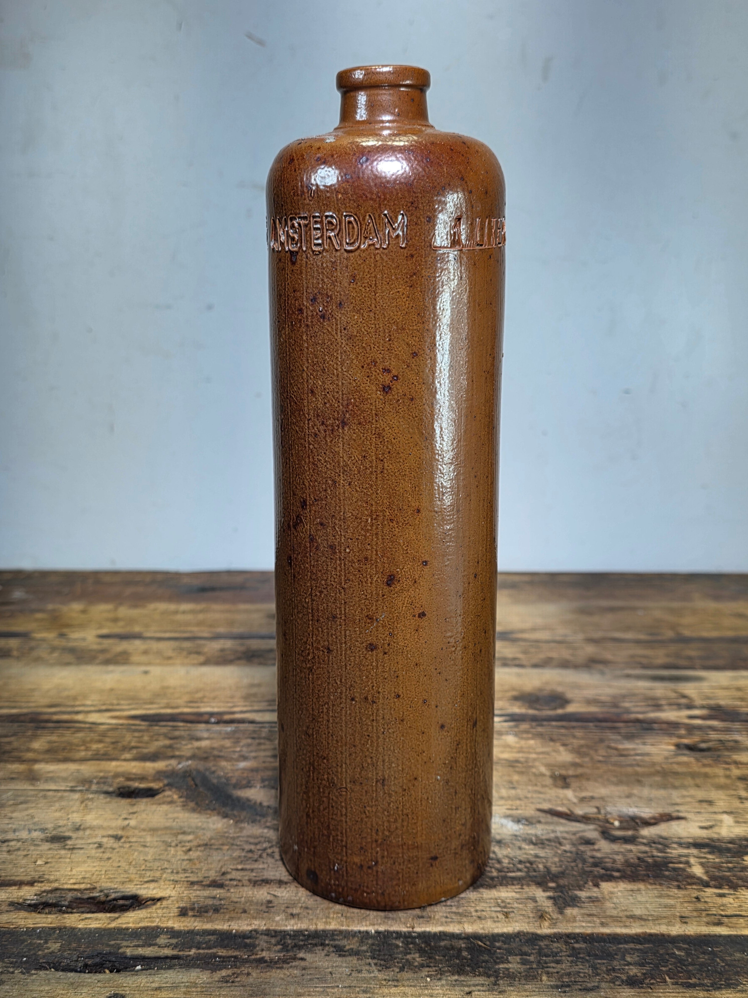 Vintage Bols Z.O. Genever Gin Clay Bottle Stoneware Crock Holland Amsterdam 1L No Stopper